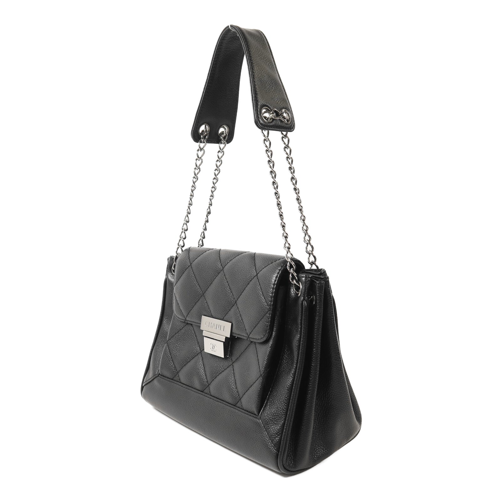 CHANEL 牛皮皮革Accordion Flap銀扣鏈帶肩背袋