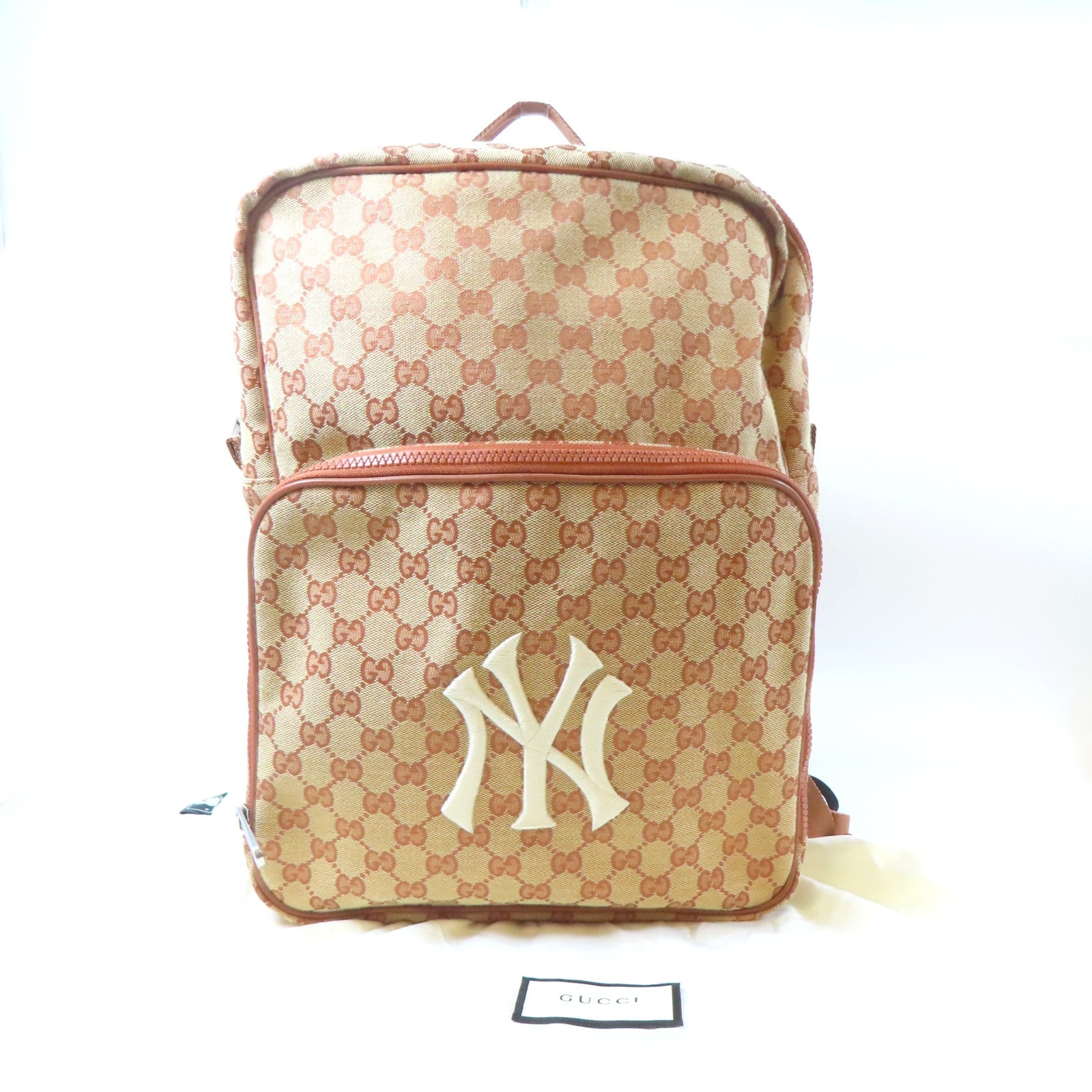 GUCCI 帆布NY Yankees銀扣背包啡色
