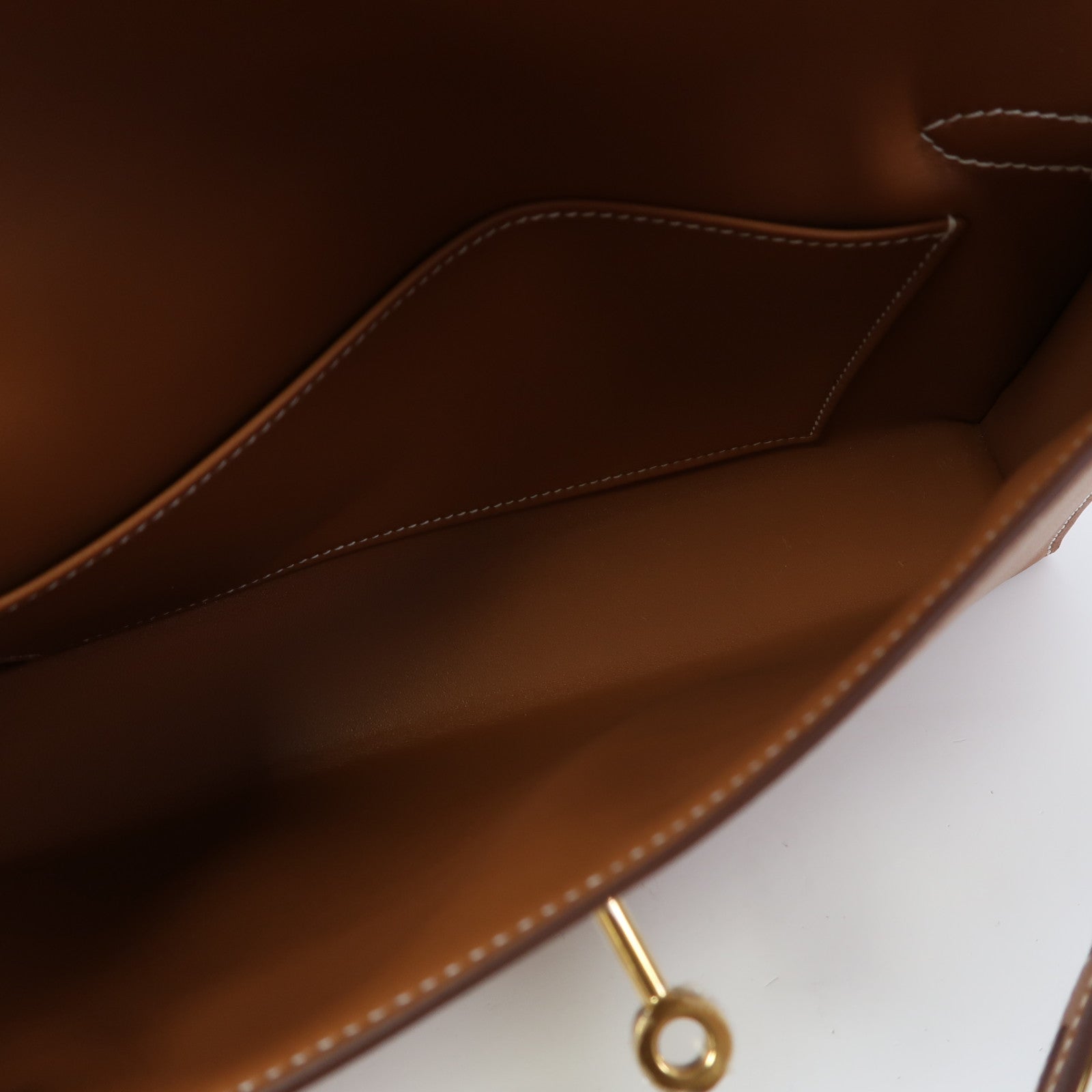 HERMES 【激減優惠】Madame皮革Kelly Elan金扣肩背袋金棕色