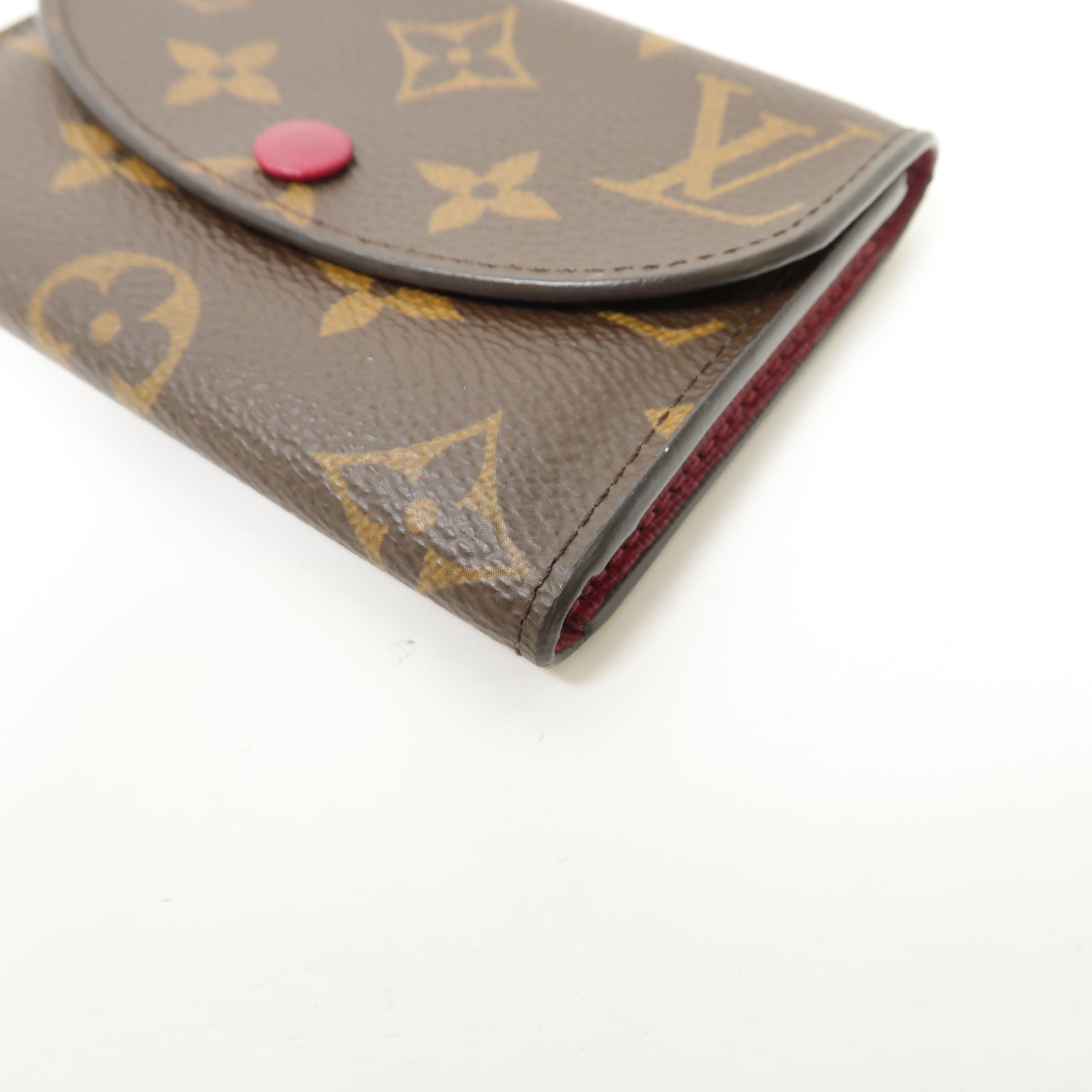 LOUIS VUITTON Monogram Rosalie金扣卡片套棕色/酒紅色