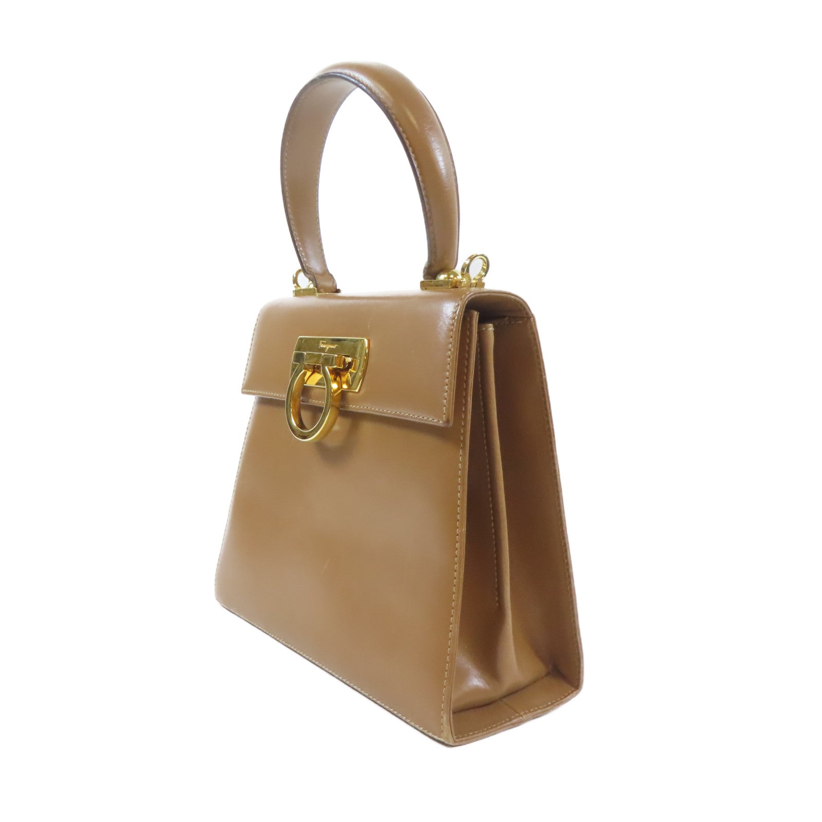 Salvatore Ferragamo 牛皮皮革2 Way Shoulder Bag金扣手挽肩背兩用袋啡色