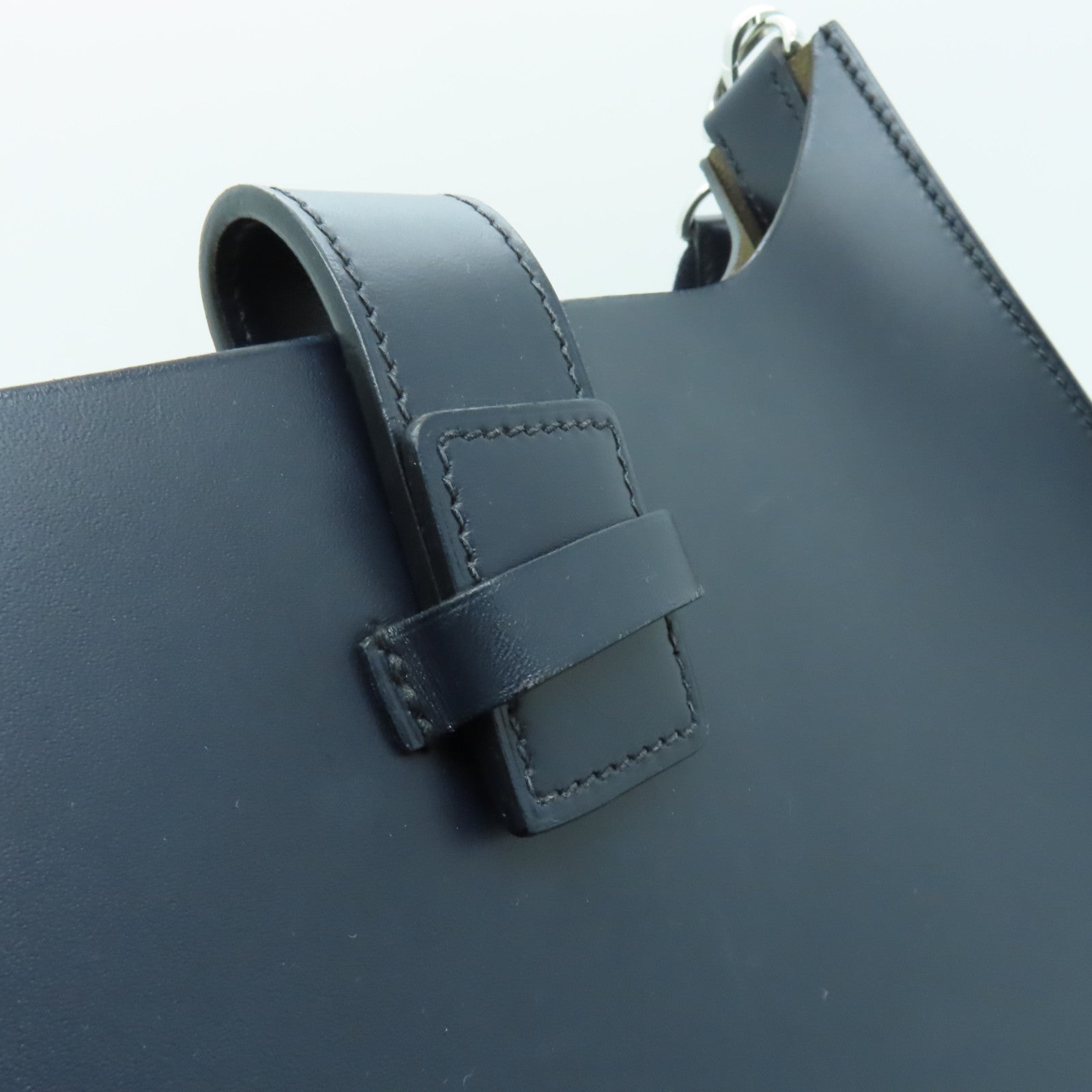 HERMES 【激減優惠】皮革Evelyne Sellier 29銀扣肩背袋Blue Indigo靛藍色