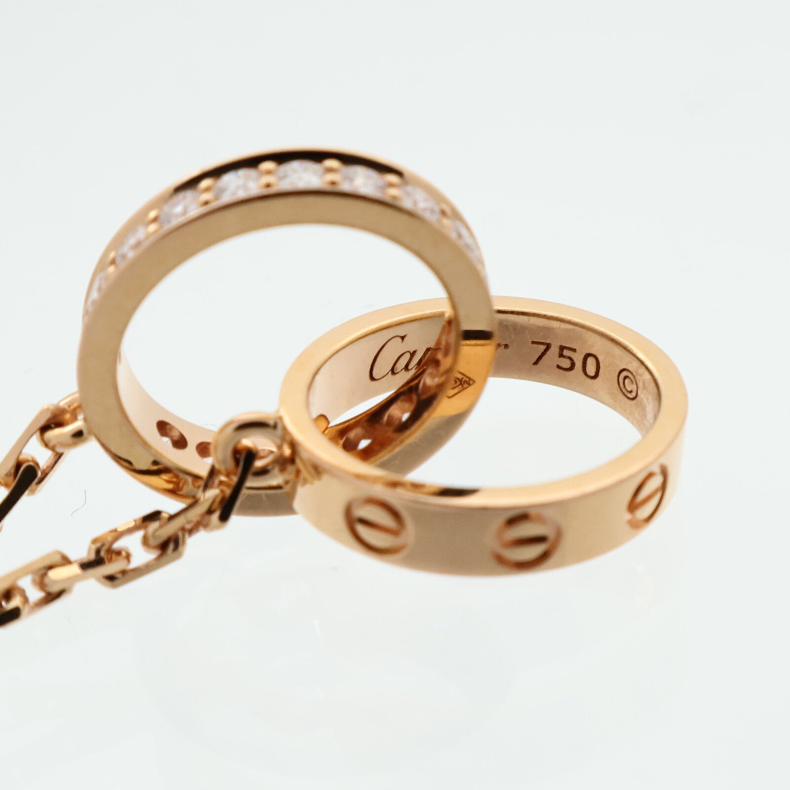 CARTIER 18K玫瑰金Love Pendant Half-Paved鑽石項鍊