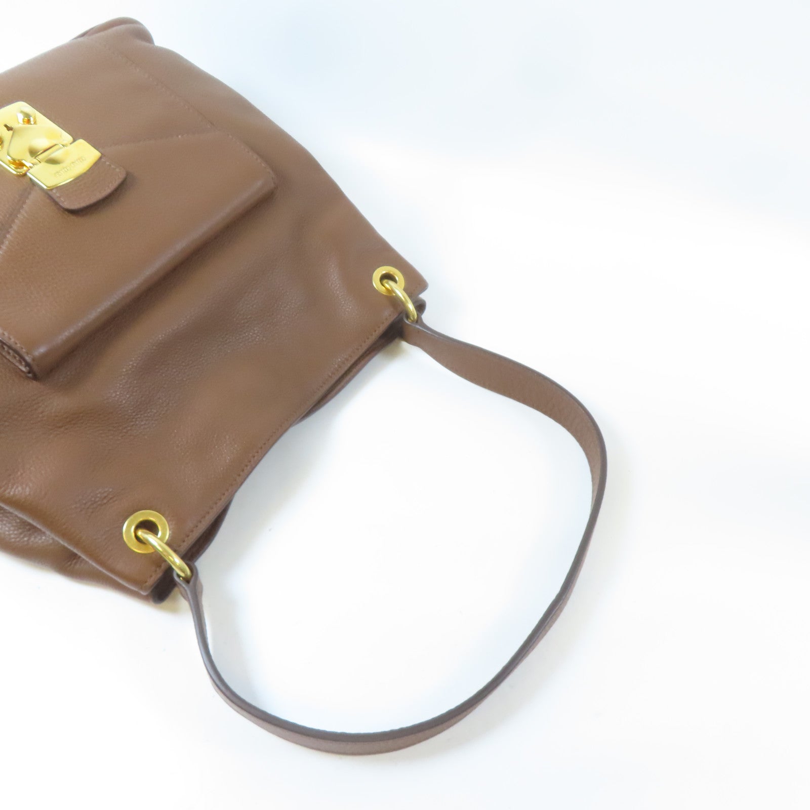 Miu Miu 牛皮皮革Shoulder Bag金扣肩背袋啡色