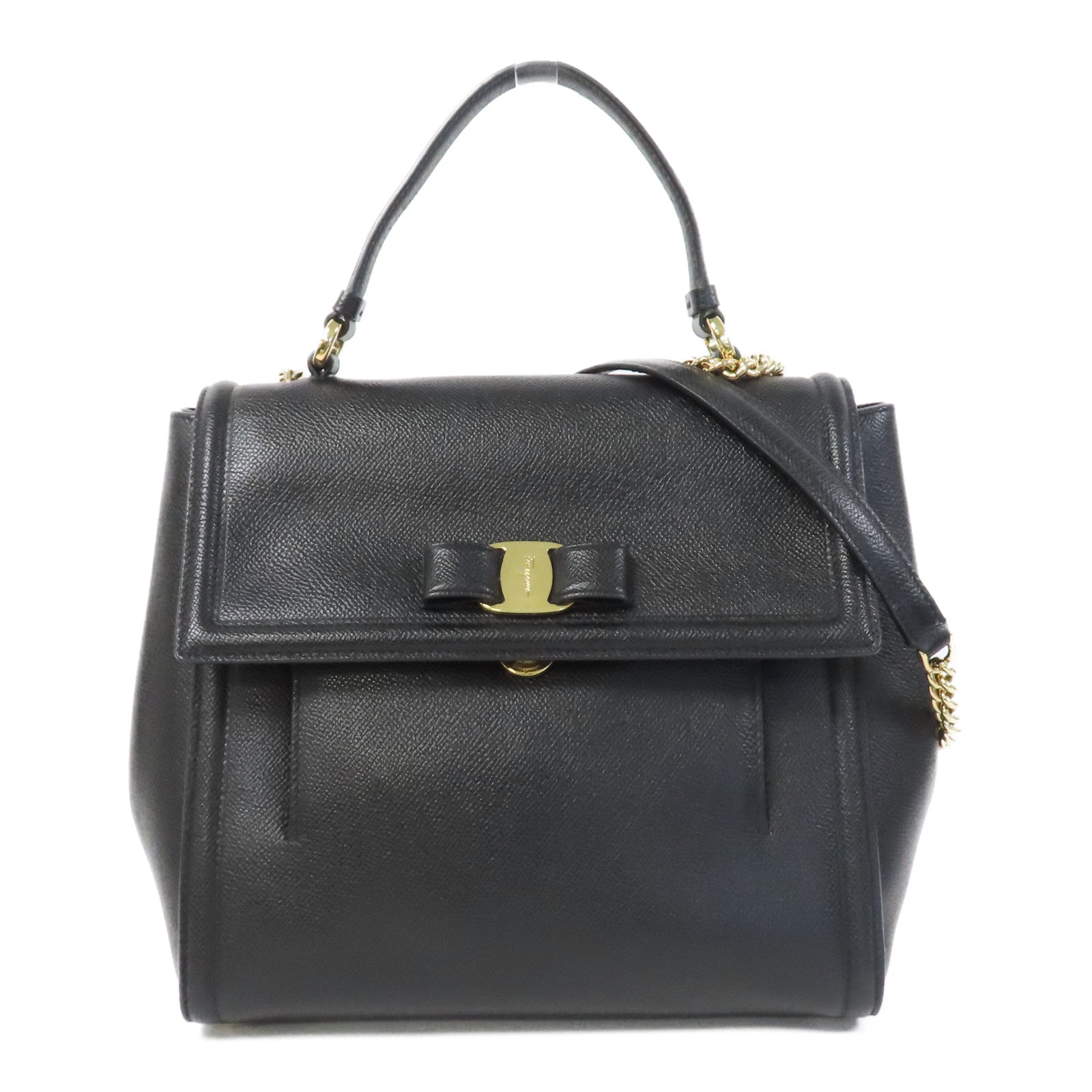 Salvatore Ferragamo 牛皮皮革2 Way Shoulder金扣手挽肩背兩用袋黑色