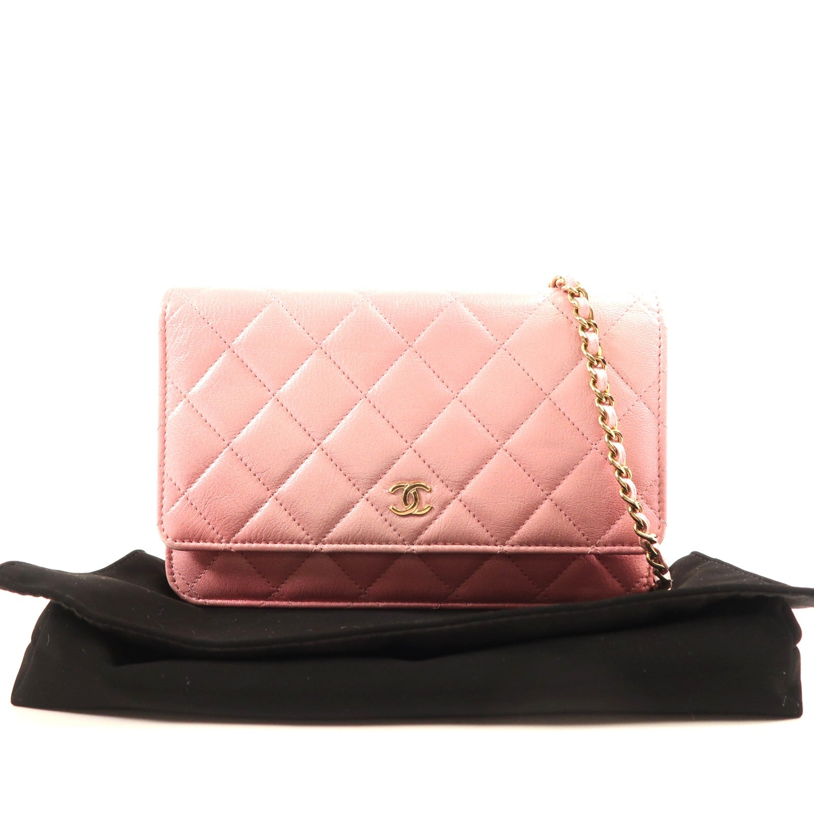 CHANEL CC GHW WOC Wallet On Chain Shoulder Bag Calfskin Leather Pink