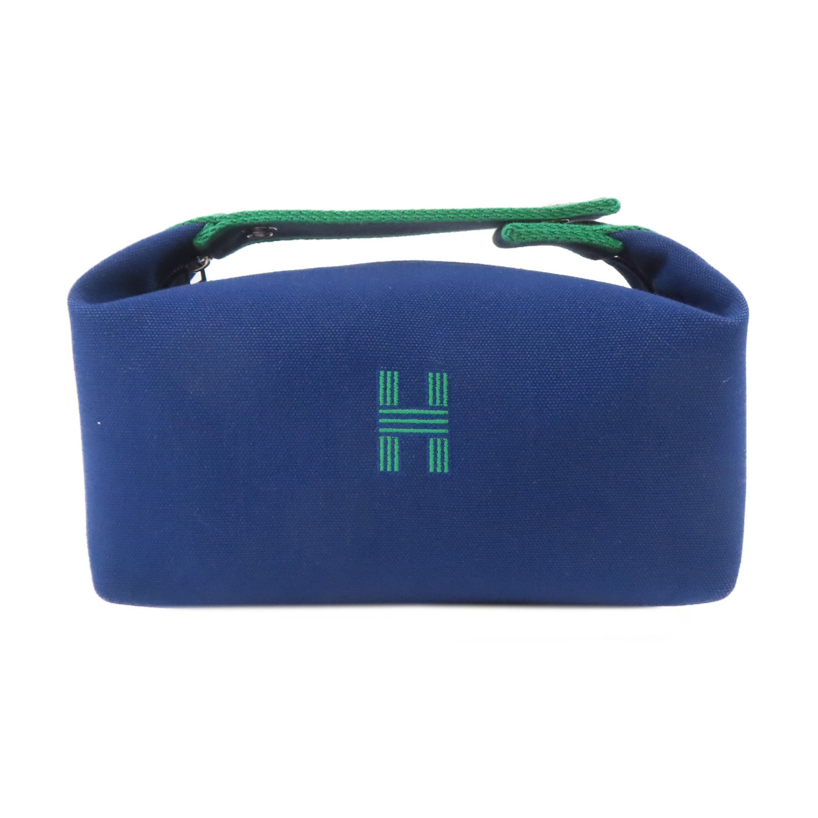 HERMES 帆布Bride A Brac銀扣手挽袋深藍色