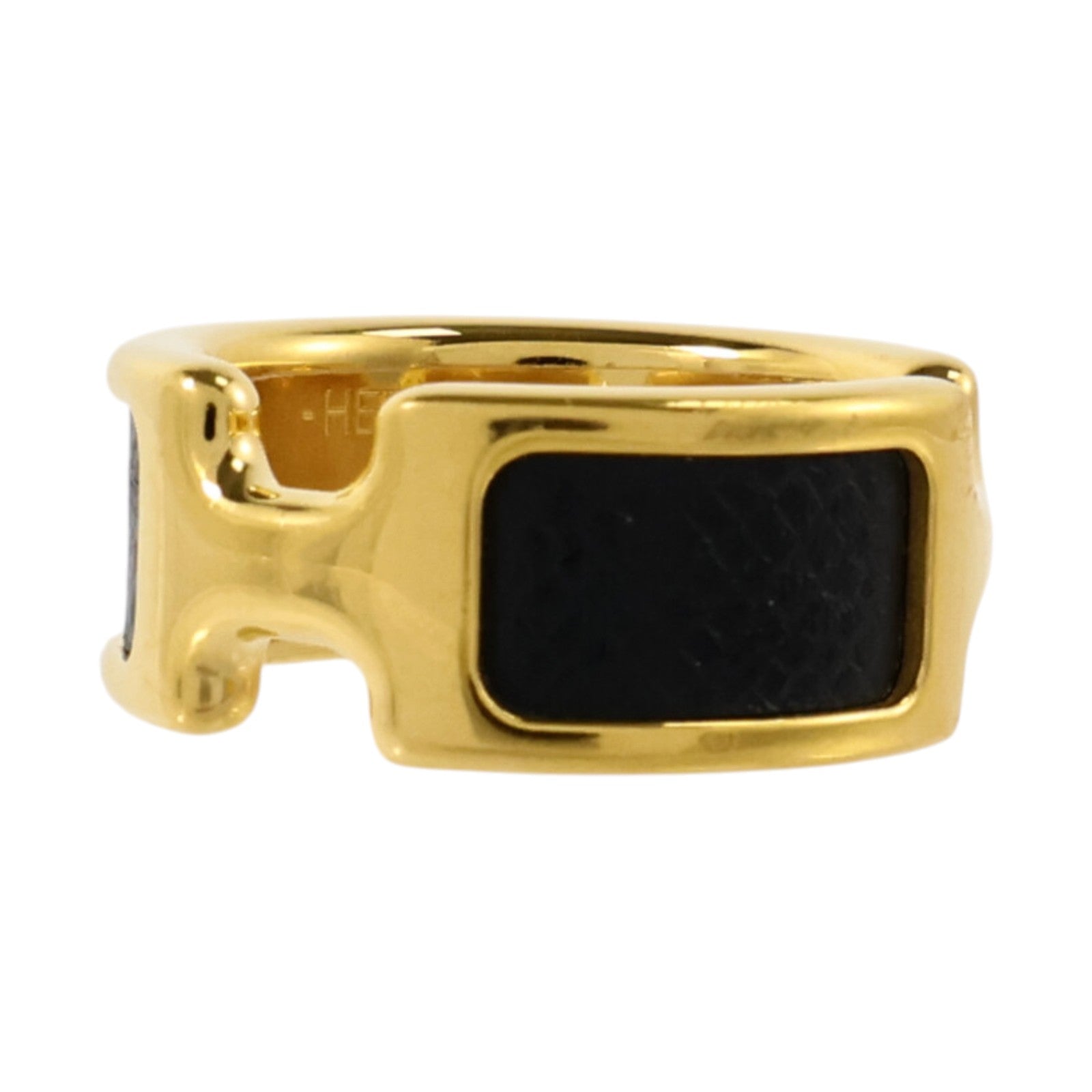 HERMES Madame皮革/金屬Olympe Ring Small Model戒指Black