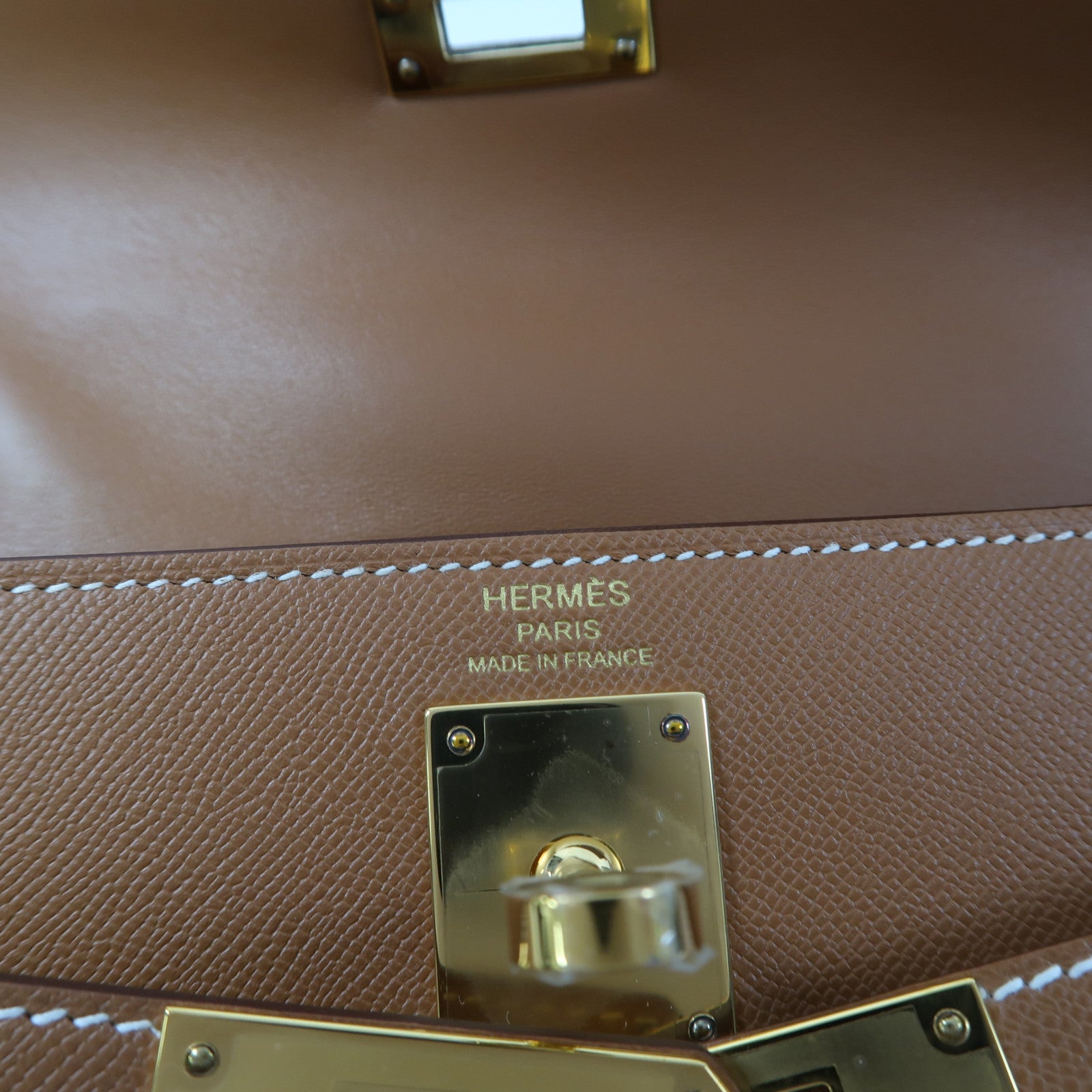 HERMES 【激減優惠】Madame皮革Kelly Elan金扣肩背袋金棕色