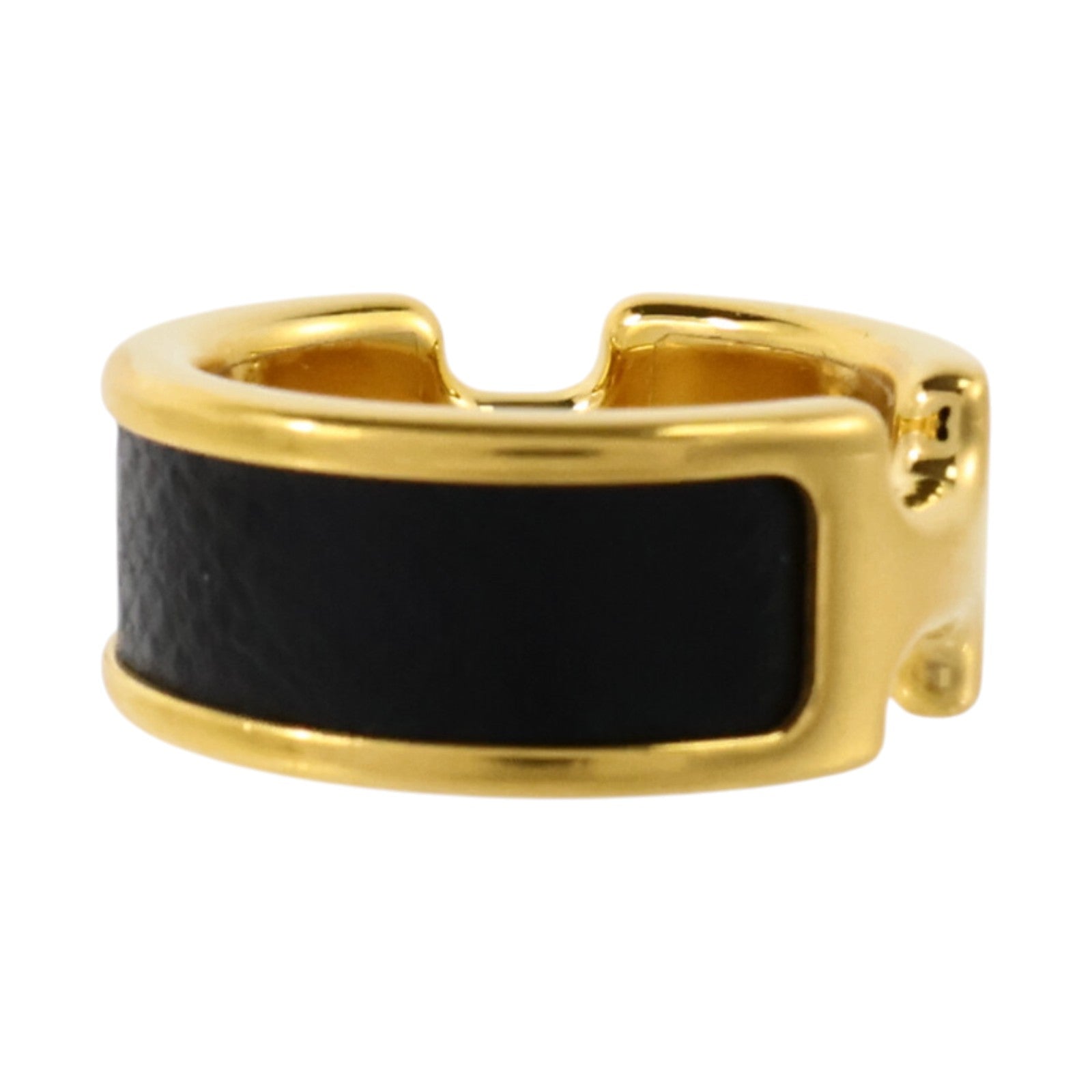 HERMES Madame皮革/金屬Olympe Ring Small Model戒指Black