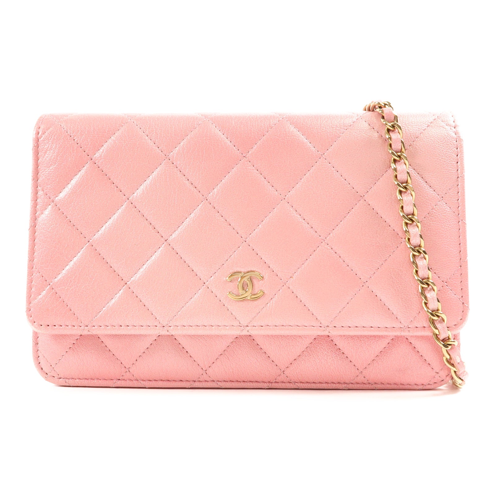 CHANEL CC GHW WOC Wallet On Chain Shoulder Bag Calfskin Leather Pink