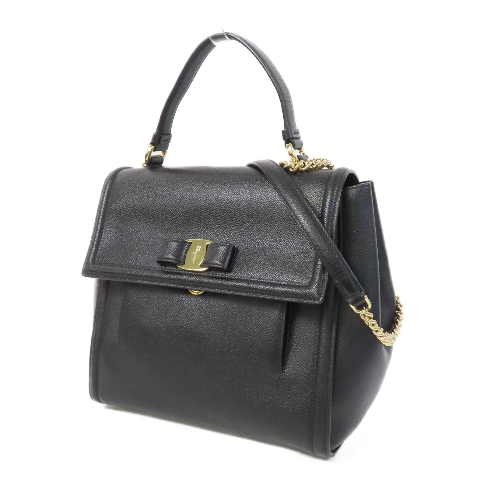 Salvatore Ferragamo 牛皮皮革2 Way Shoulder金扣手挽肩背兩用袋黑色