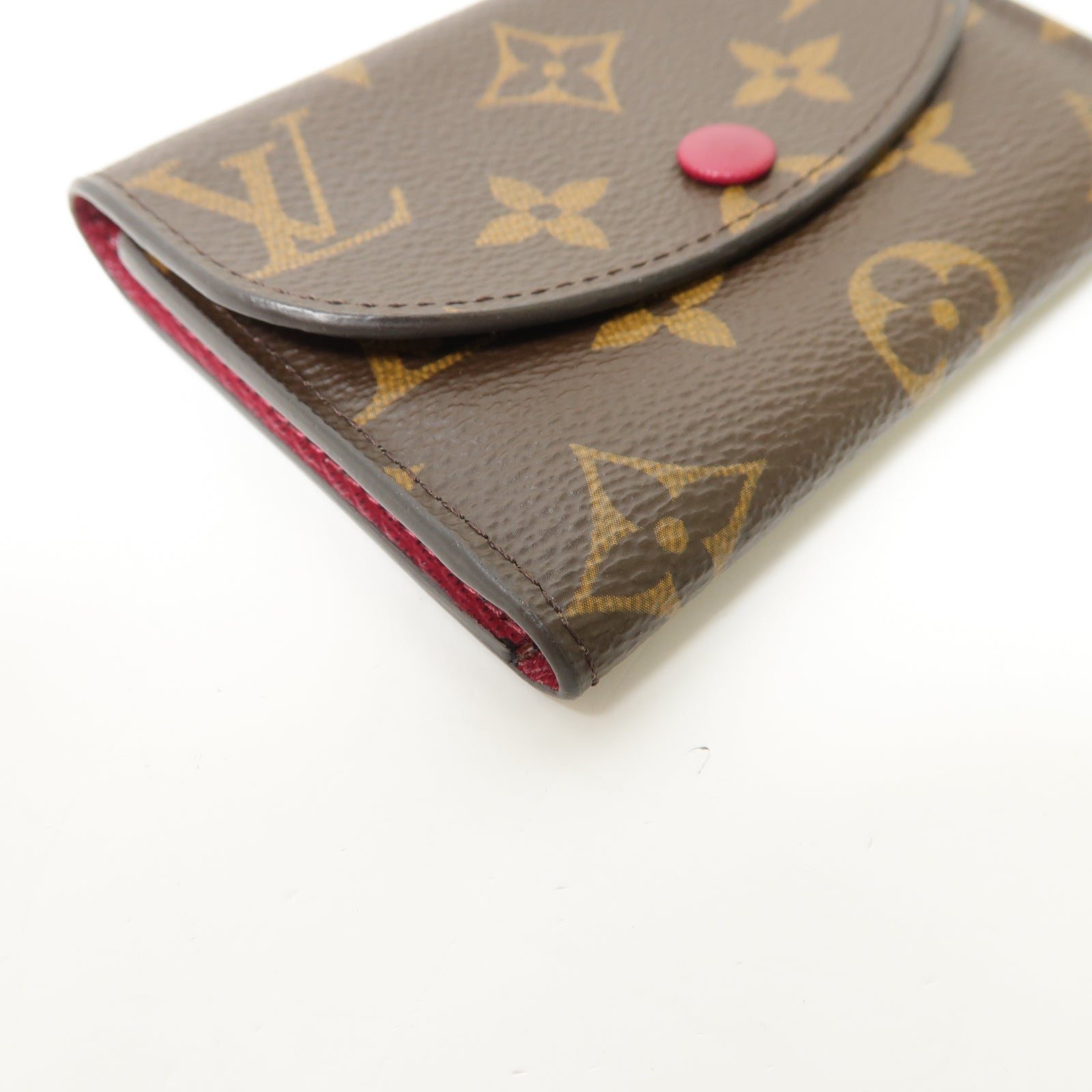 LOUIS VUITTON Monogram Rosalie金扣卡片套棕色/酒紅色