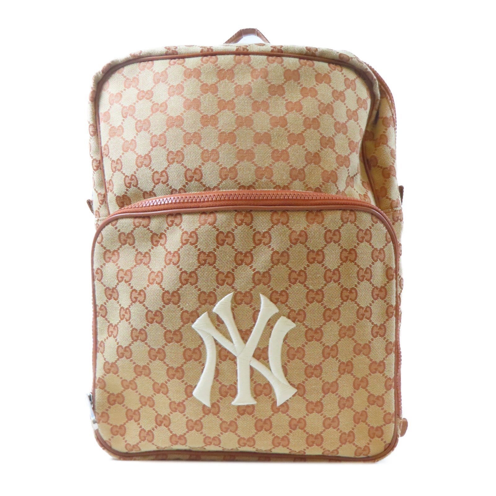 GUCCI 帆布NY Yankees銀扣背包啡色