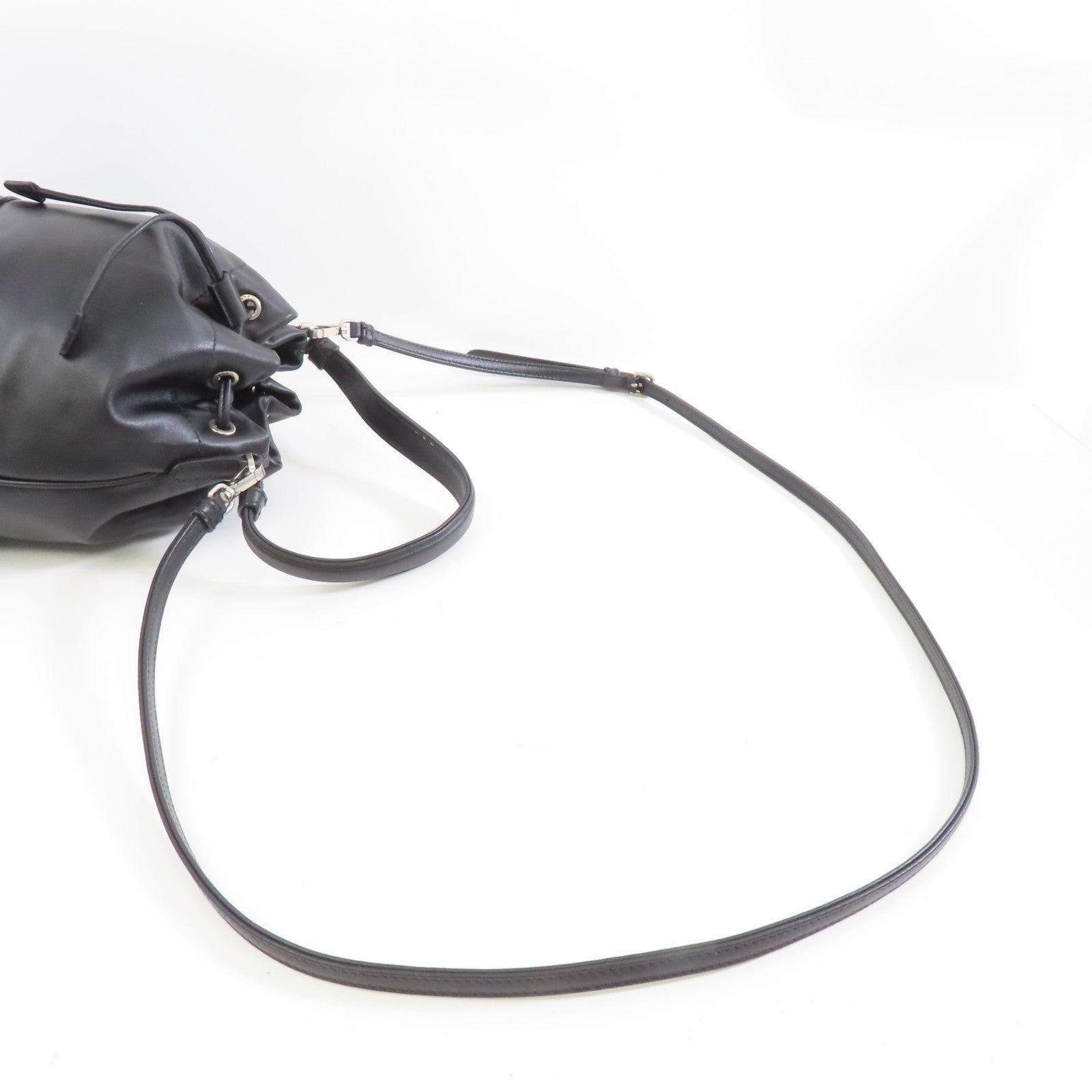 PRADA 牛皮皮革2 Way Shoulder銀扣手挽肩背兩用袋黑色