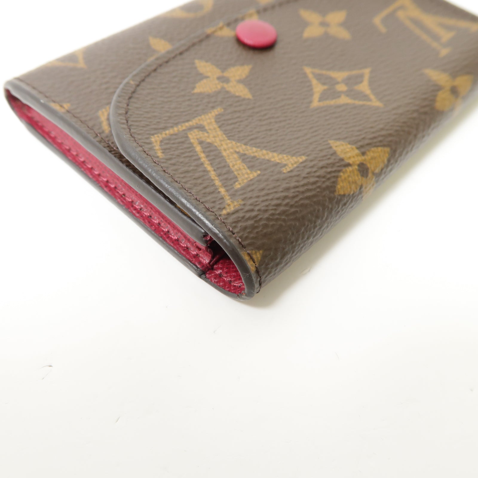 LOUIS VUITTON Monogram Rosalie金扣卡片套棕色/酒紅色