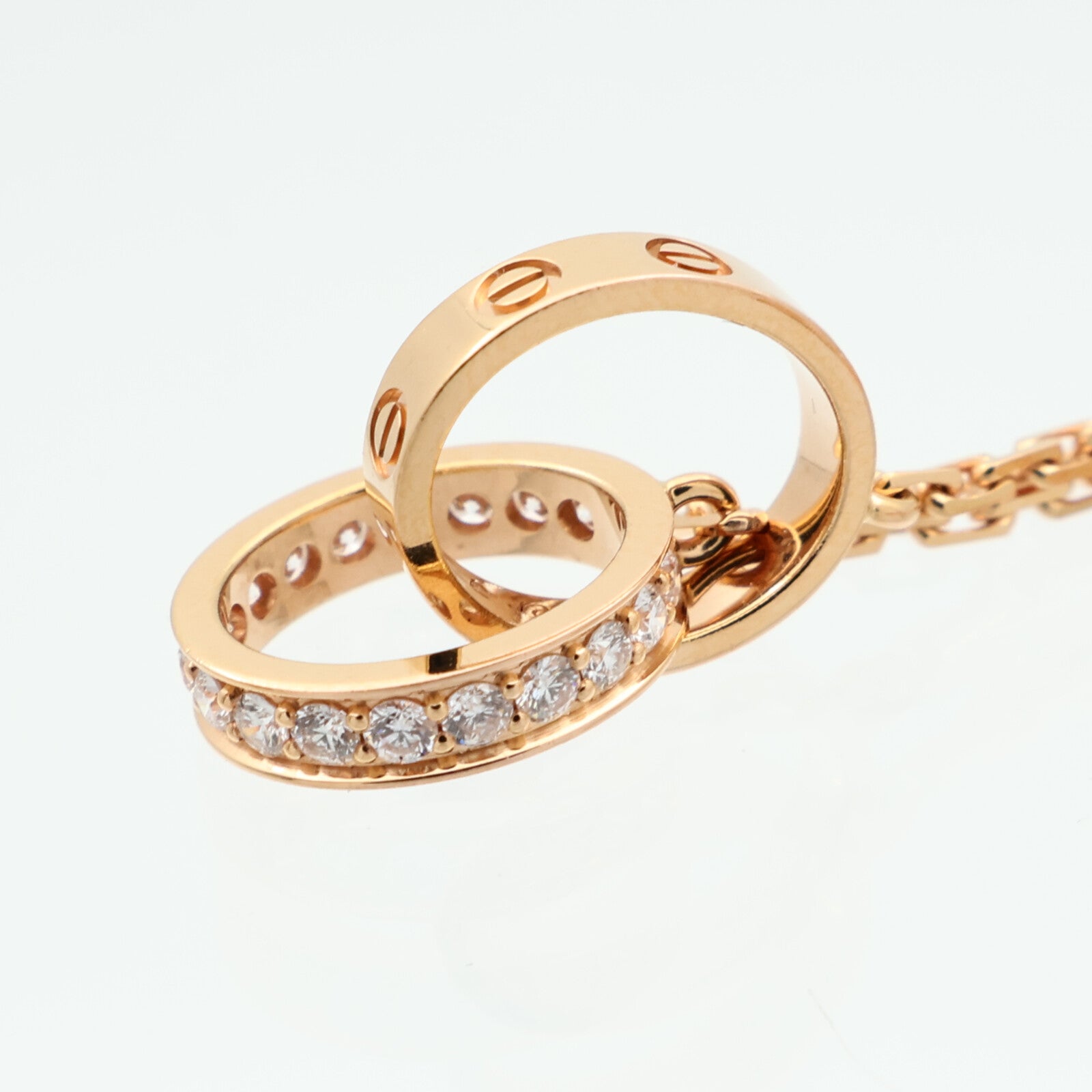 CARTIER 18K玫瑰金Love Pendant Half-Paved鑽石項鍊