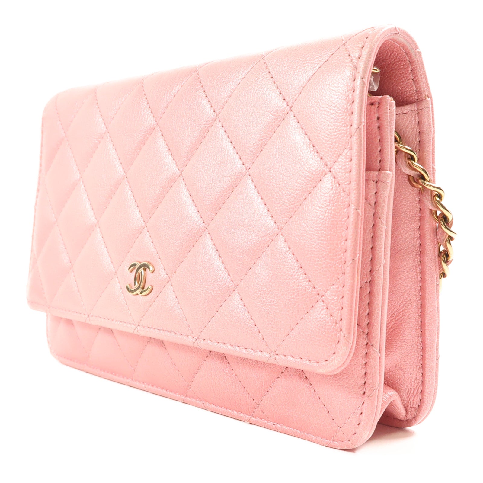 CHANEL CC GHW WOC Wallet On Chain Shoulder Bag Calfskin Leather Pink