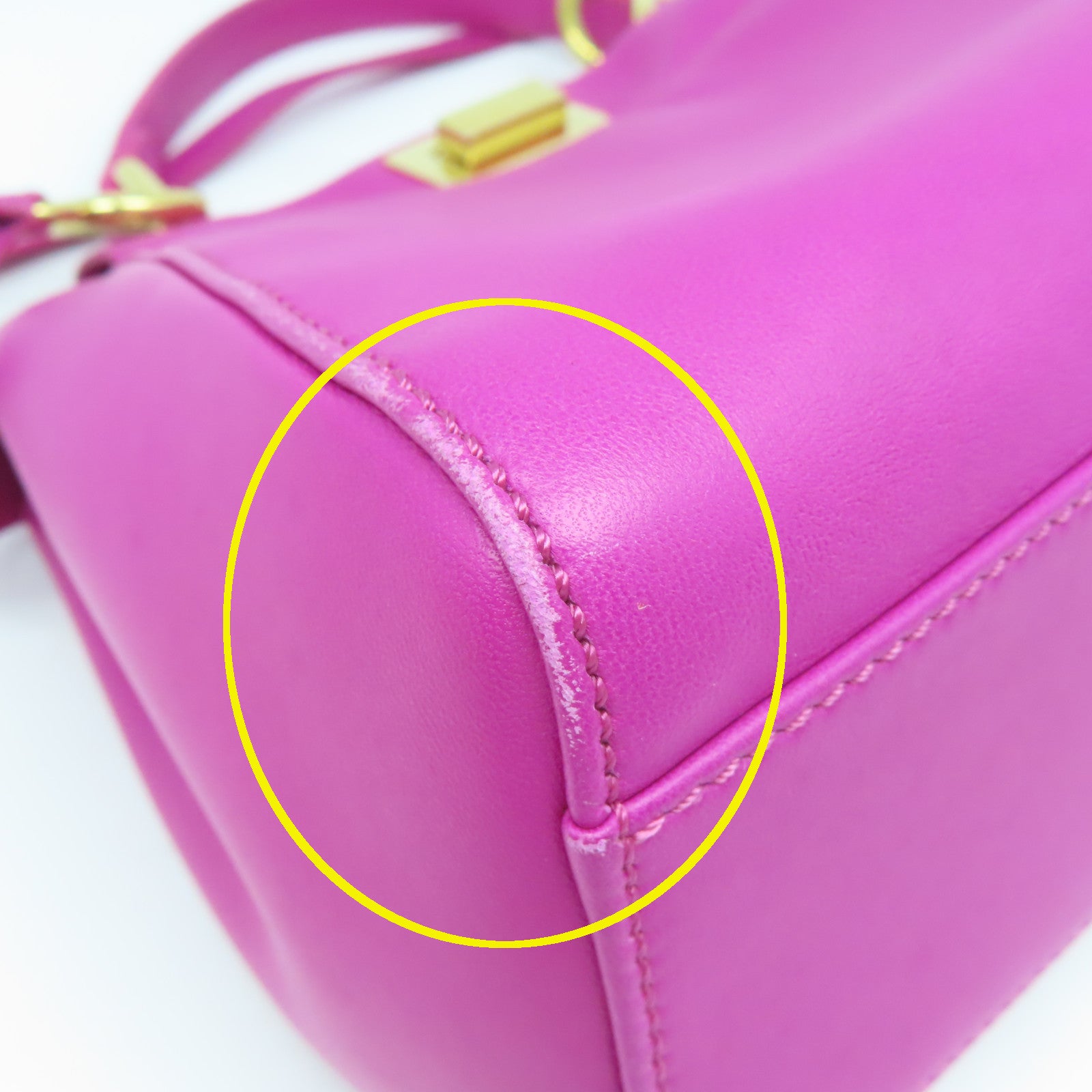FENDI 【激減優惠】羊皮皮革Peekaboo金扣手挽肩背兩用袋桃紅色