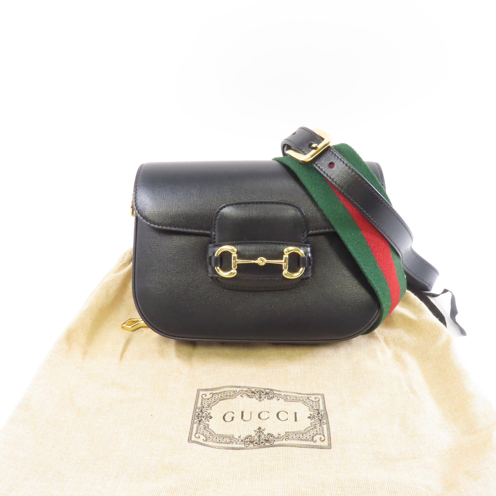 GUCCI 牛皮皮革Horsebit 1955 Mini Bag金扣肩背袋黑色