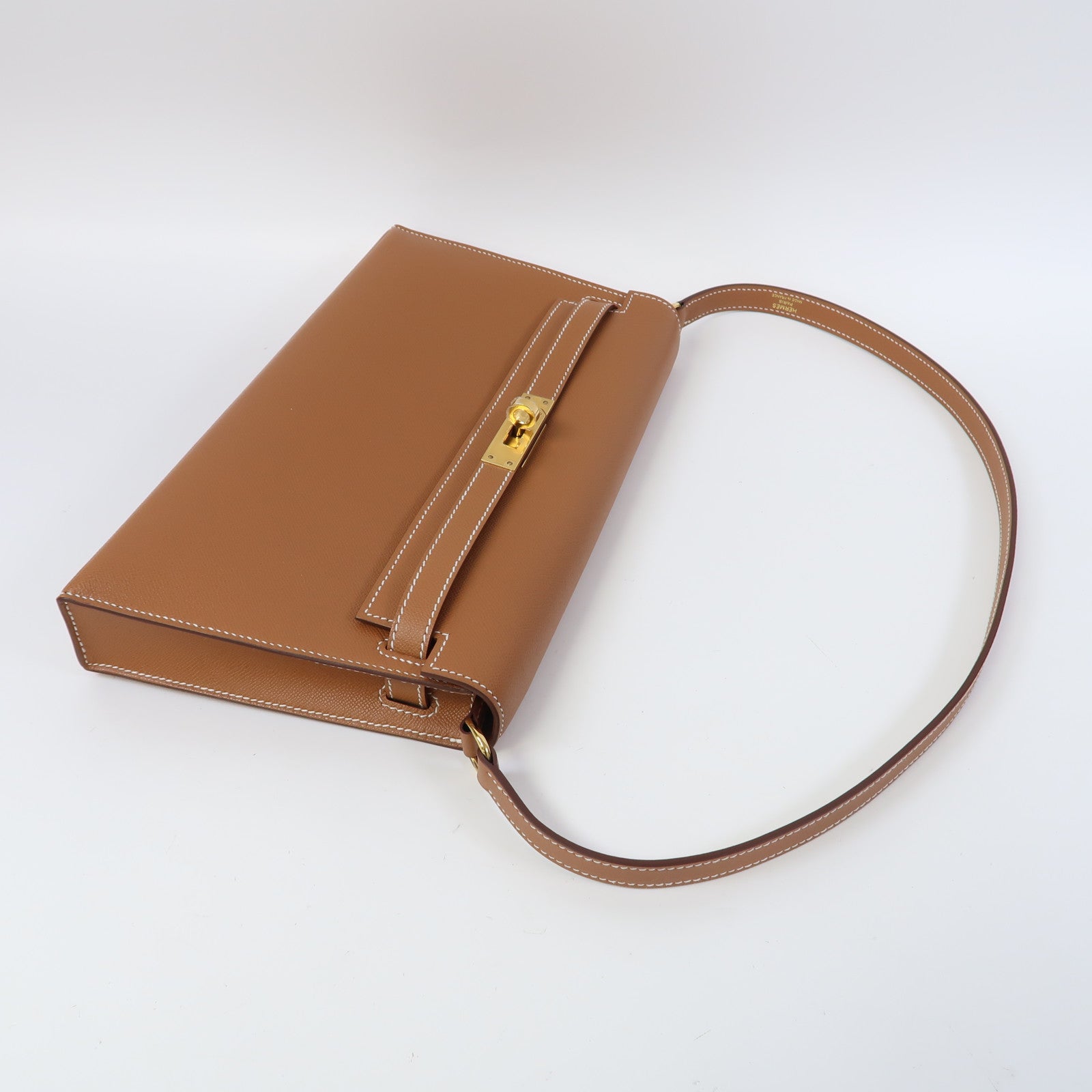 HERMES 【激減優惠】Madame皮革Kelly Elan金扣肩背袋金棕色