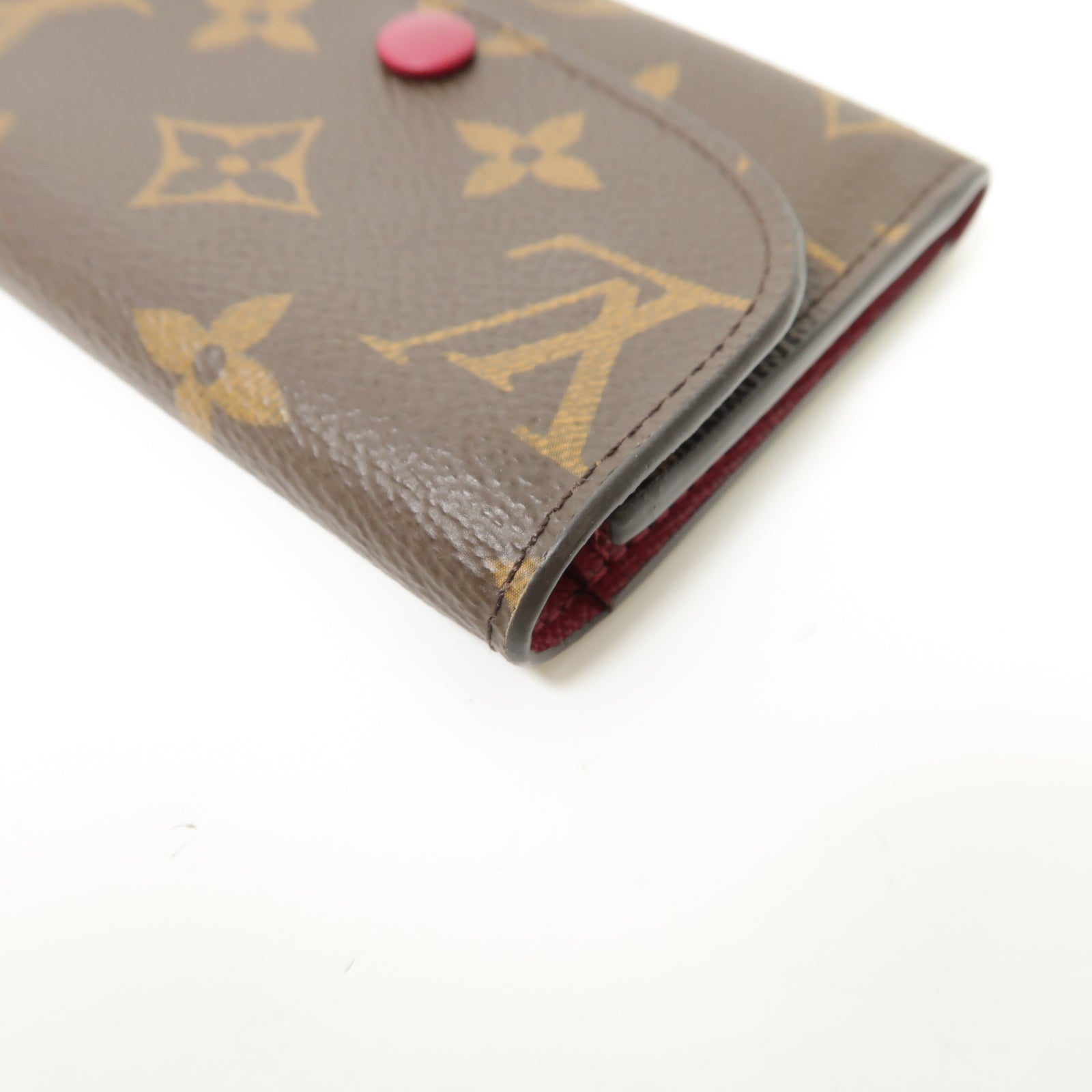 LOUIS VUITTON Monogram Rosalie金扣卡片套棕色/酒紅色