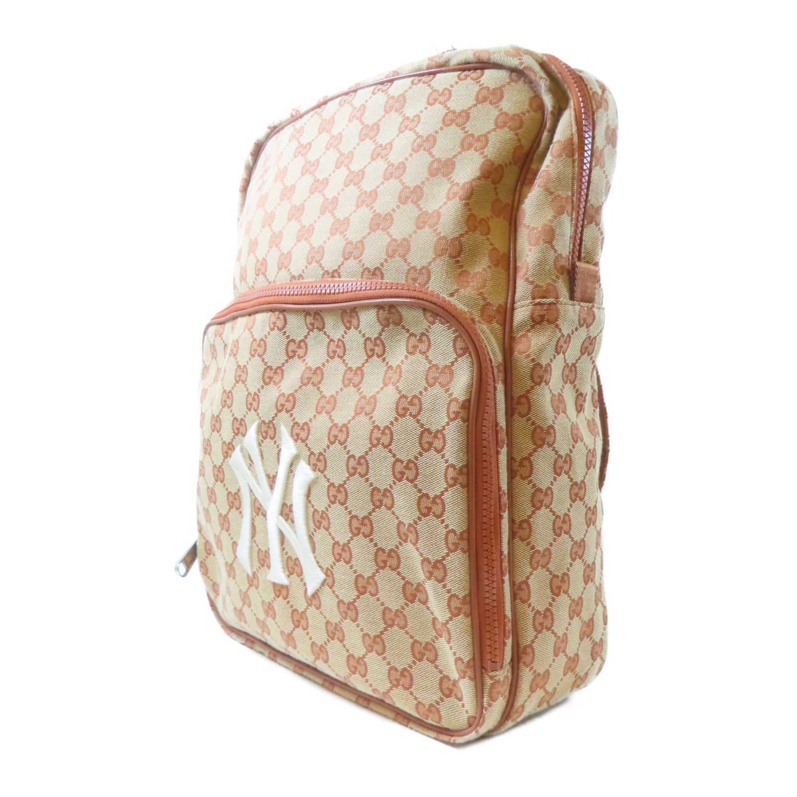 GUCCI 帆布NY Yankees銀扣背包啡色