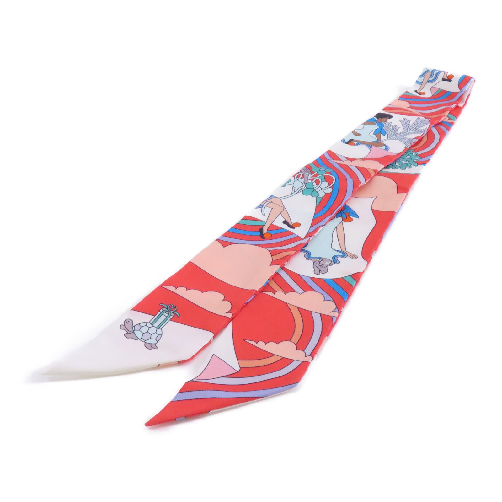 HERMES 絲質Twilly絲巾紅色/粉紅色/彩色