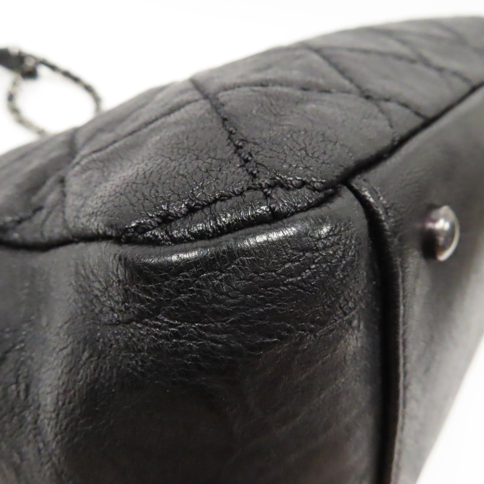 CHANEL 【激減優惠】菱格牛皮皮革Chain Shoulder銀扣鏈帶肩背袋黑色