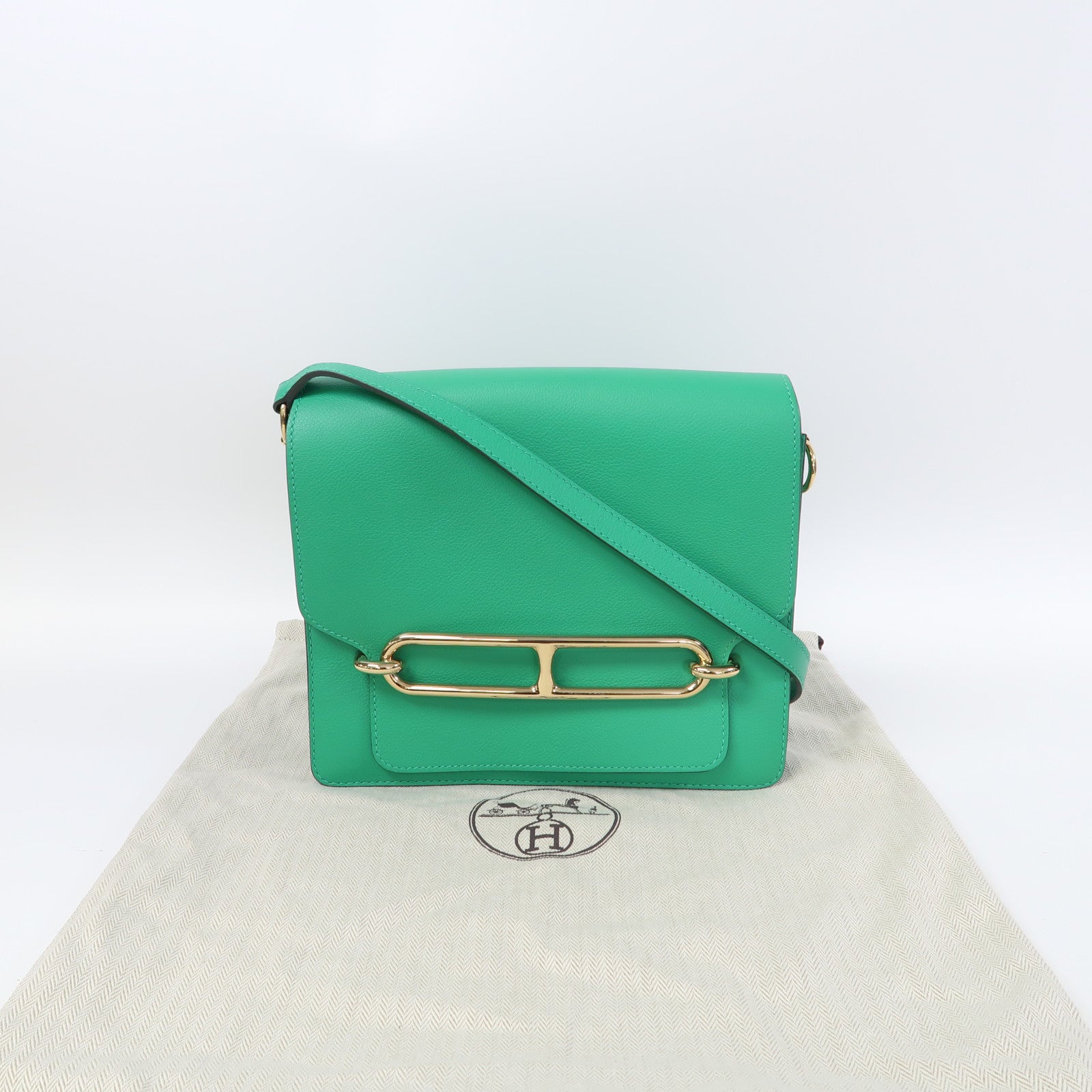 HERMES 【激減優惠】Evercolor皮革Roulis 23金扣肩背袋薄荷綠色