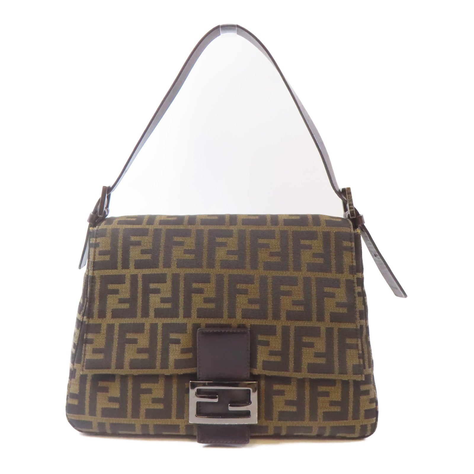 FENDI 帆布Shoulder Bag銀扣肩背袋啡色