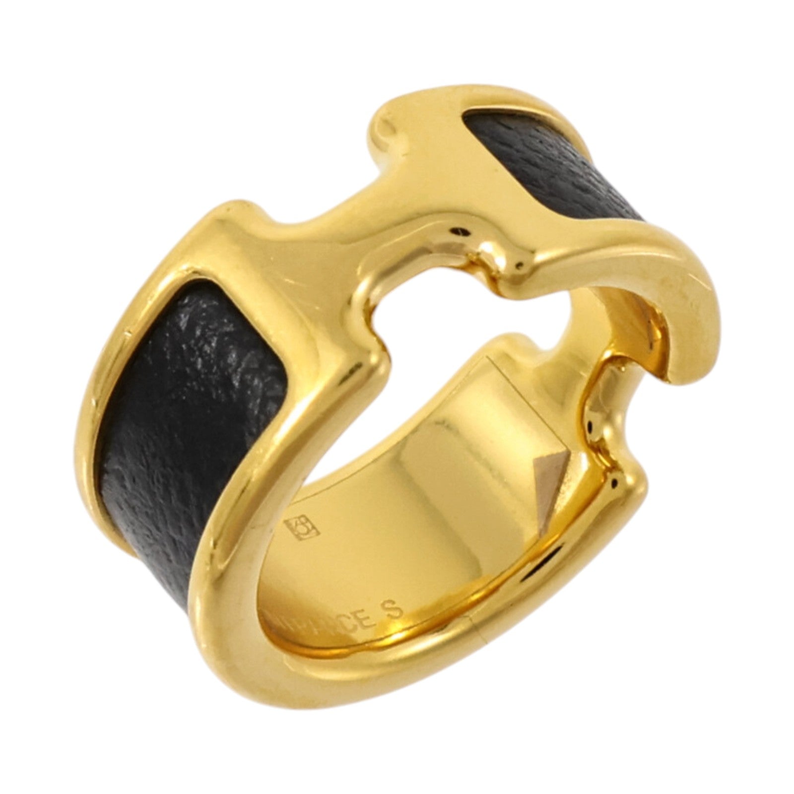HERMES Madame皮革/金屬Olympe Ring Small Model戒指Black