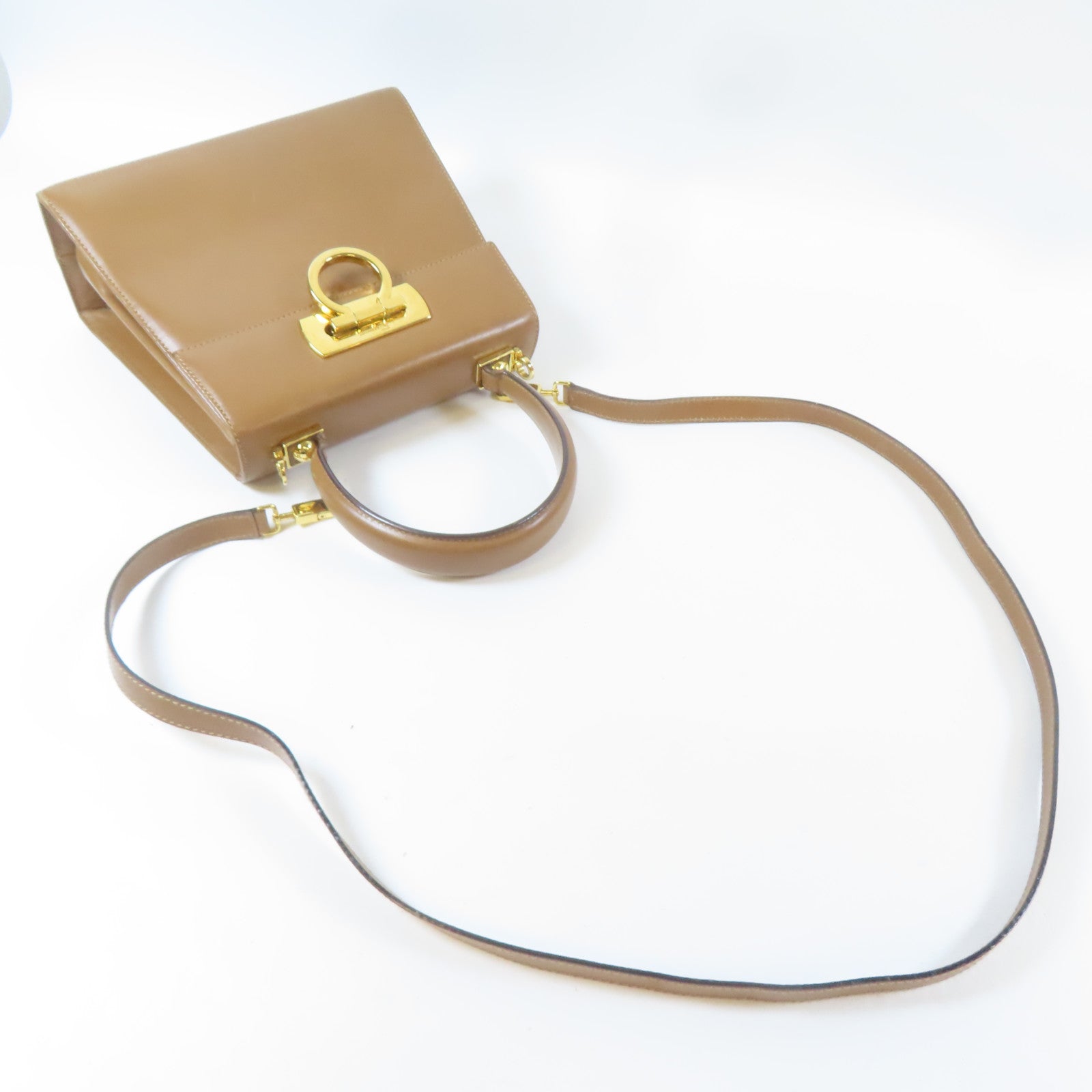 Salvatore Ferragamo 牛皮皮革2 Way Shoulder Bag金扣手挽肩背兩用袋啡色