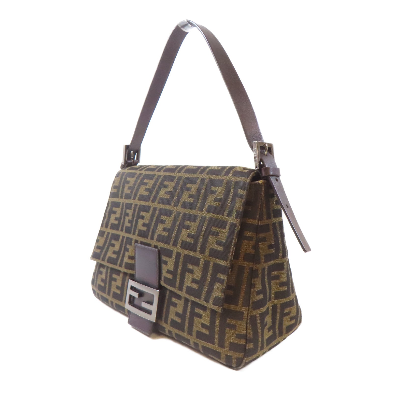 FENDI 帆布Shoulder Bag銀扣肩背袋啡色