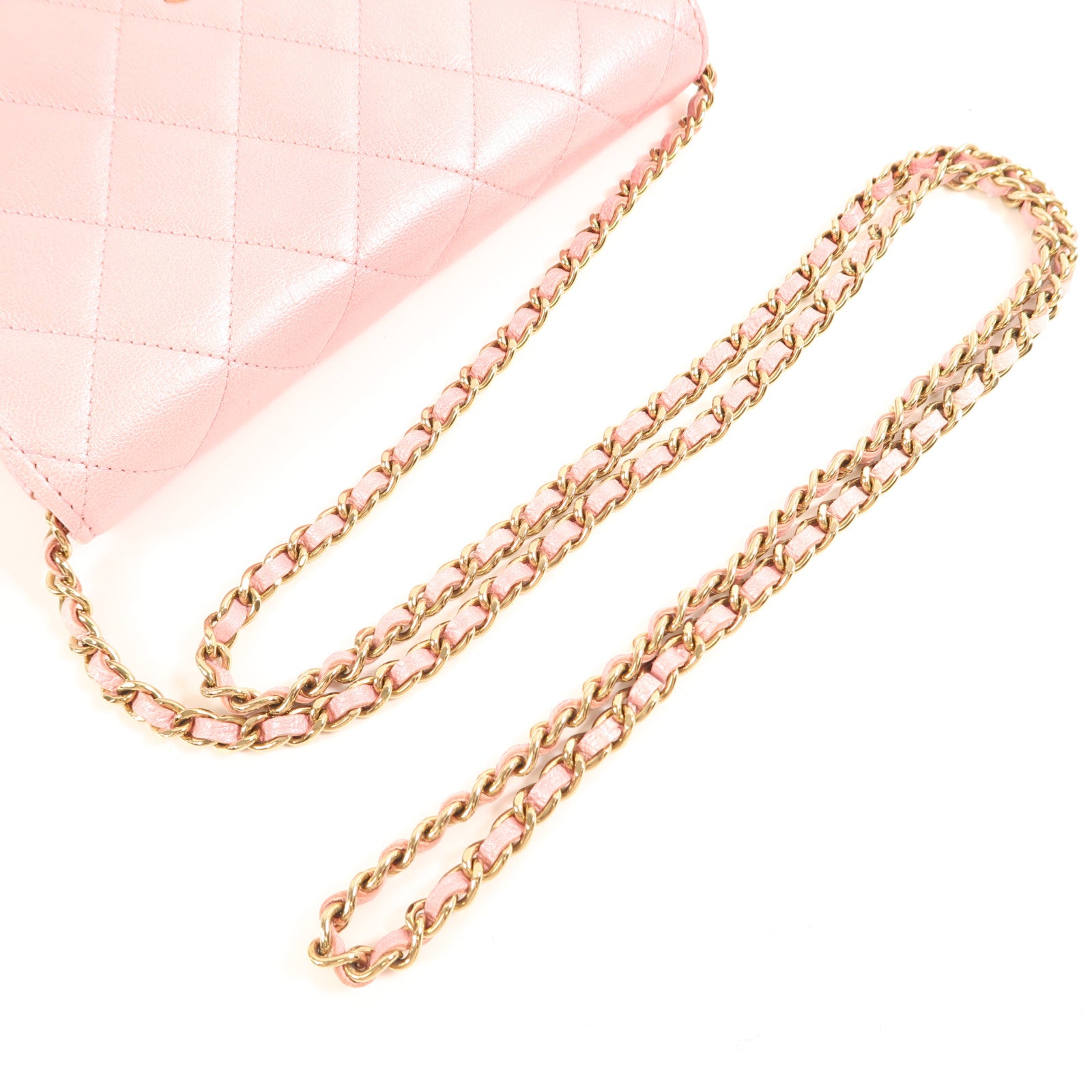 CHANEL CC GHW WOC Wallet On Chain Shoulder Bag Calfskin Leather Pink