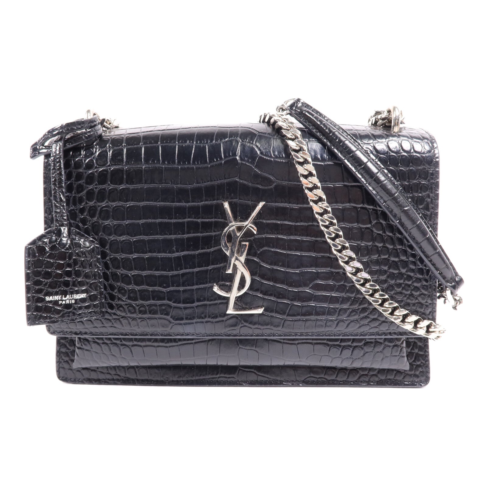 SAINT LAURENT 牛皮皮革Sunset Medium銀扣鏈帶肩背袋