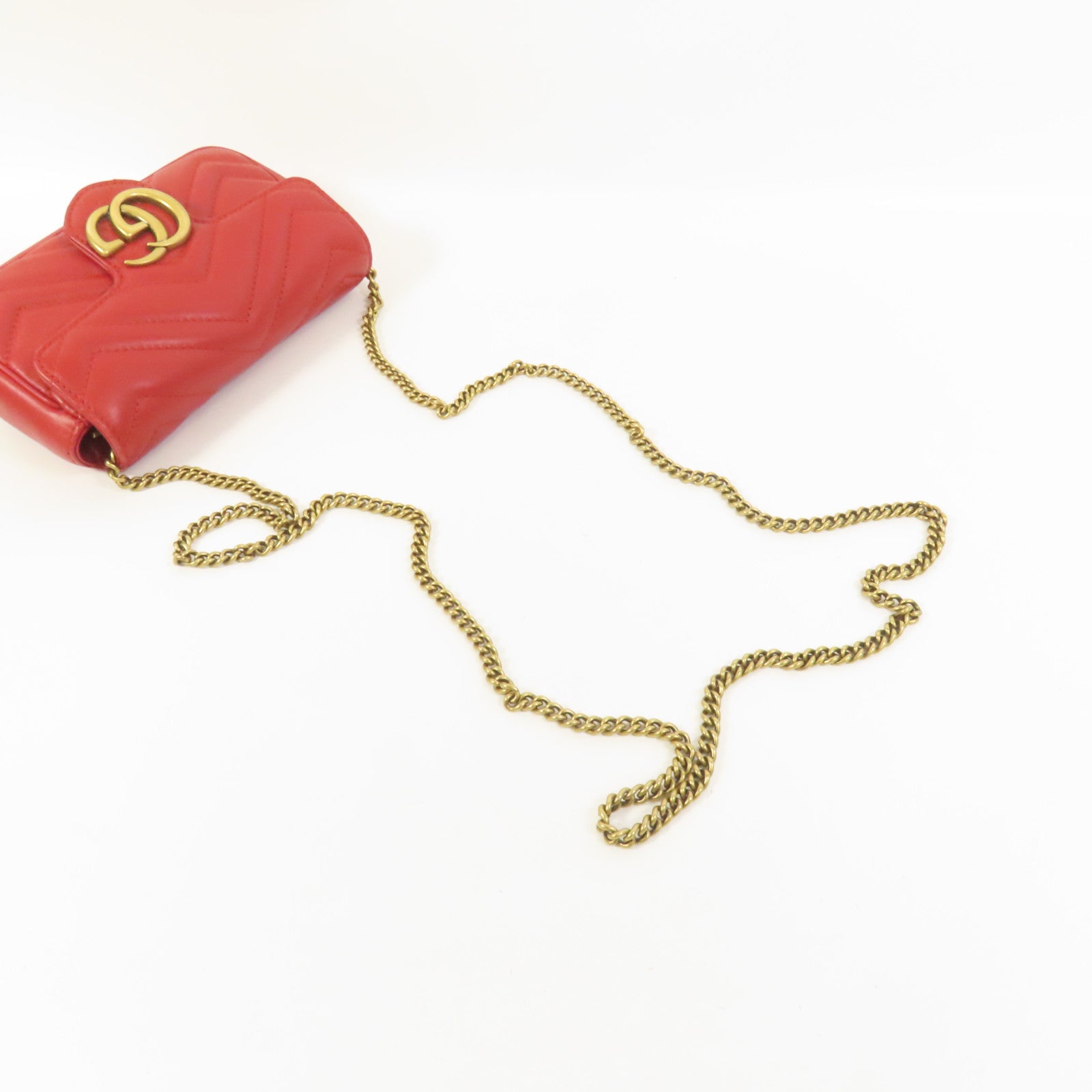 GUCCI 牛皮皮革GG Marmont Super Mini金扣鏈帶肩背袋