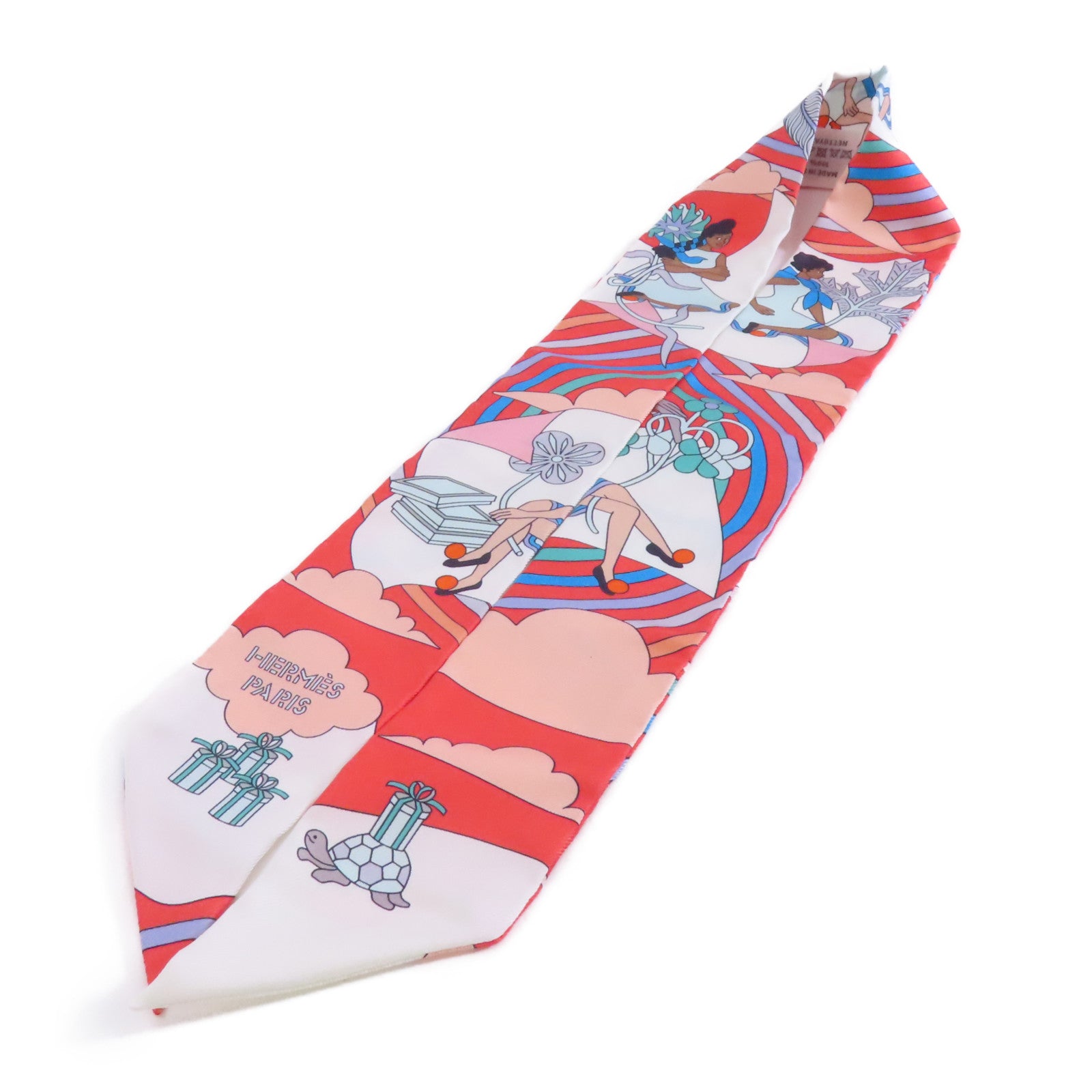 HERMES 絲質Twilly絲巾紅色/粉紅色/彩色