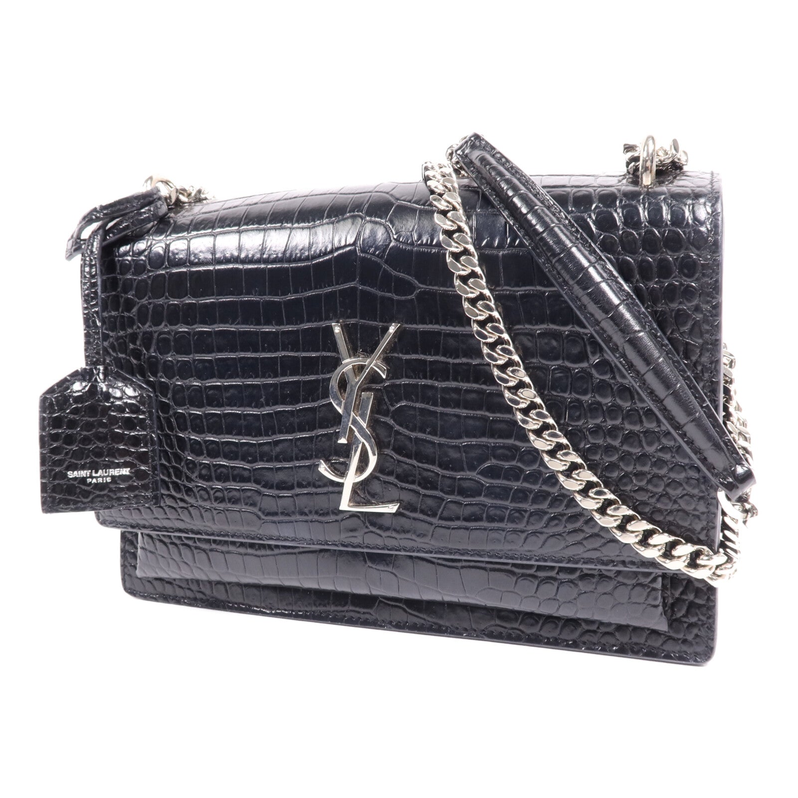 SAINT LAURENT 牛皮皮革Sunset Medium銀扣鏈帶肩背袋