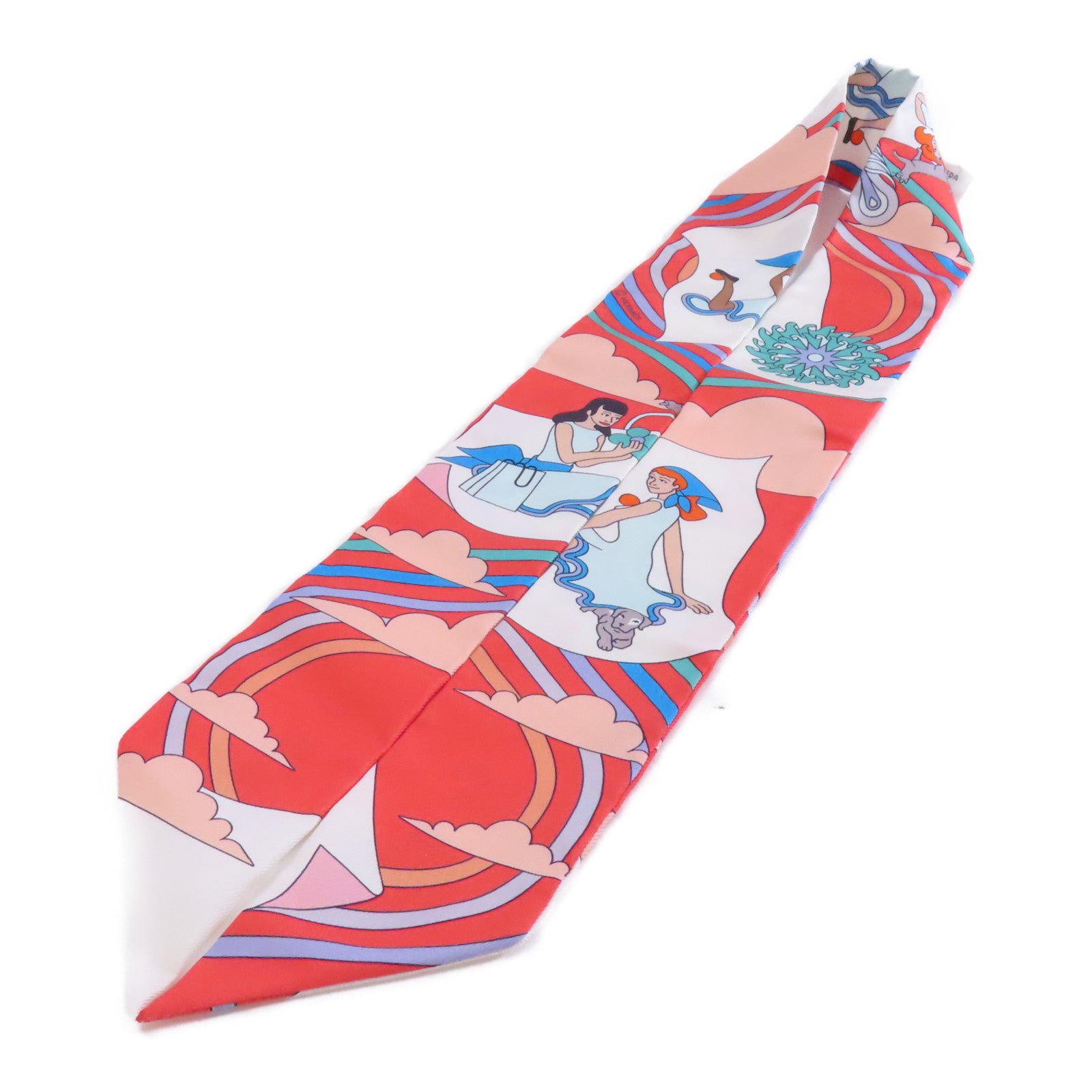 HERMES 絲質Twilly絲巾紅色/粉紅色/彩色