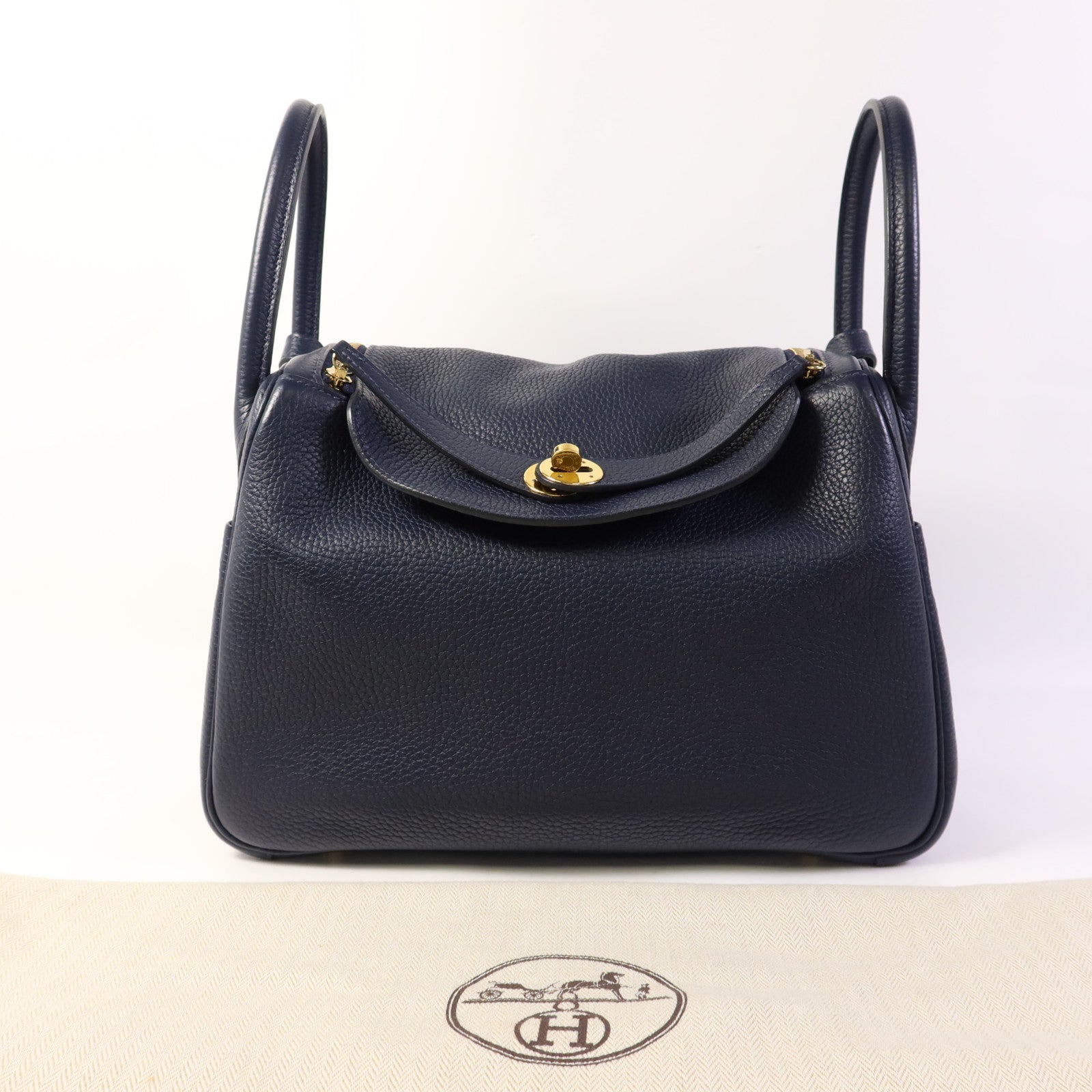 HERMES Clemence皮革Lindy 30金扣手挽肩背兩用袋Bleu Nuit