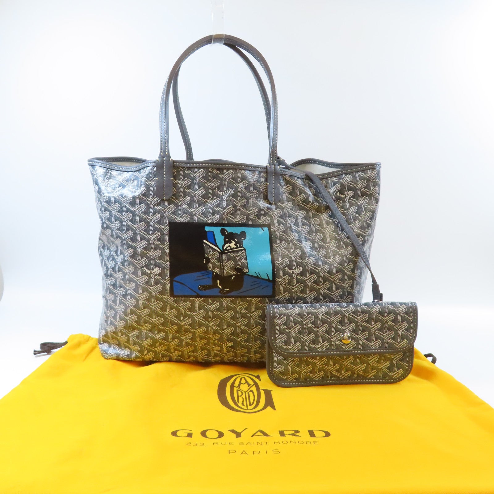 GOYARD 塗層帆布Saint Louis Hulot銀扣手挽袋灰色