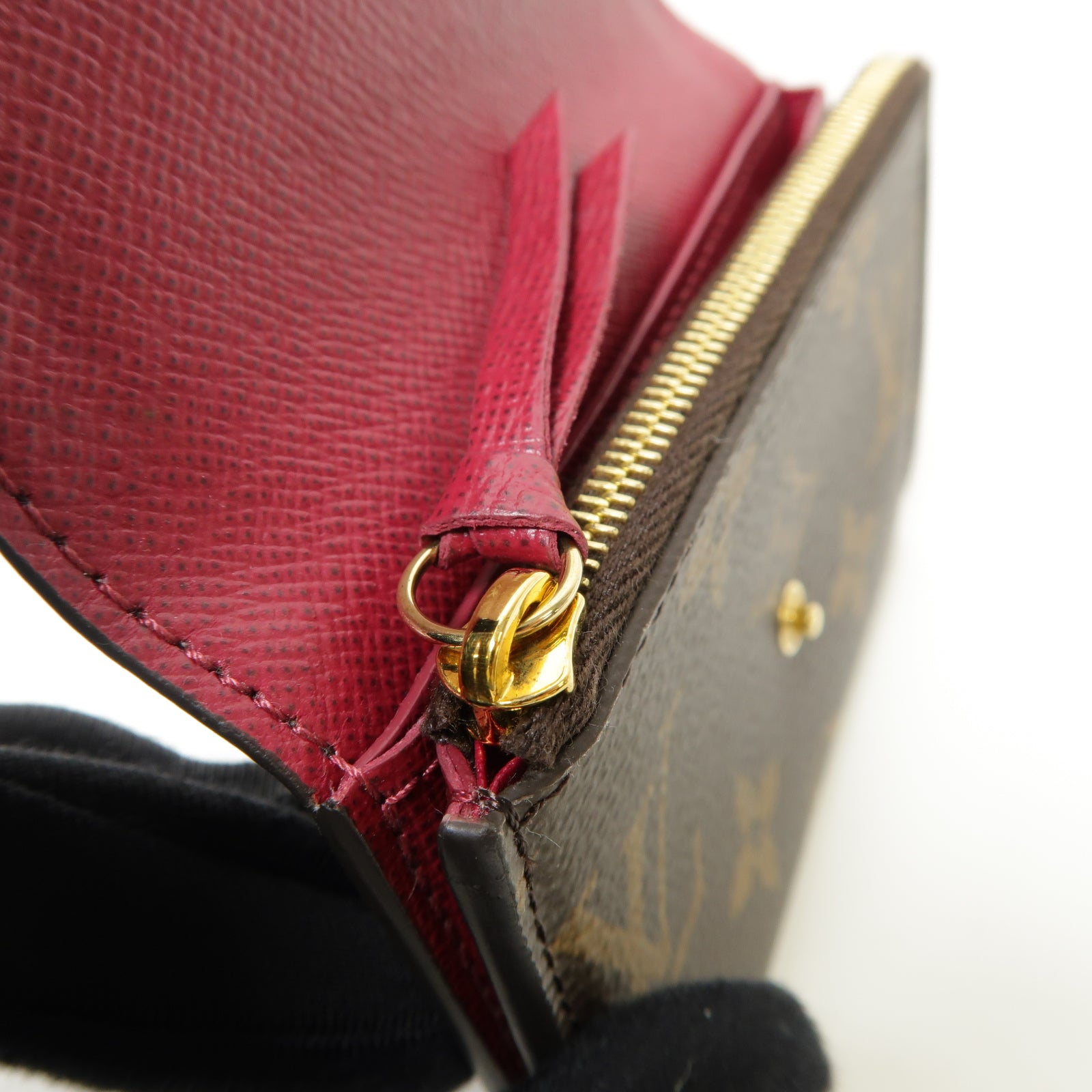 LOUIS VUITTON Monogram Rosalie金扣卡片套棕色/酒紅色
