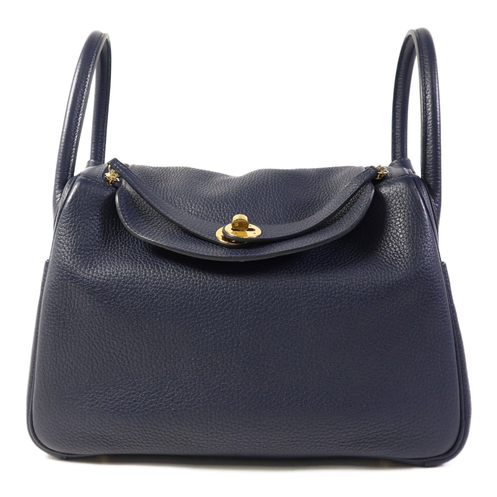 HERMES Clemence皮革Lindy 30金扣手挽肩背兩用袋Bleu Nuit