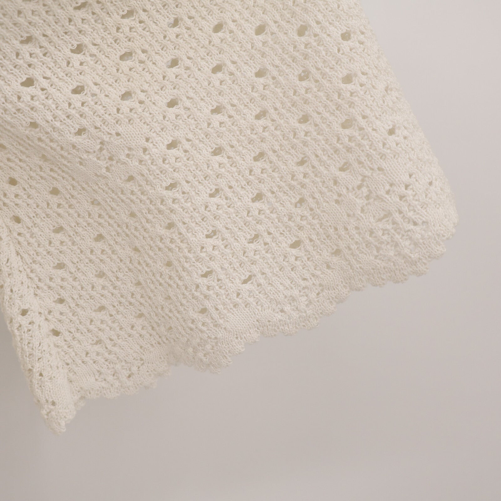 CHANEL Cotton/Polyamide 24P Crochet Cutout Lace Knit Short Sleeve針織