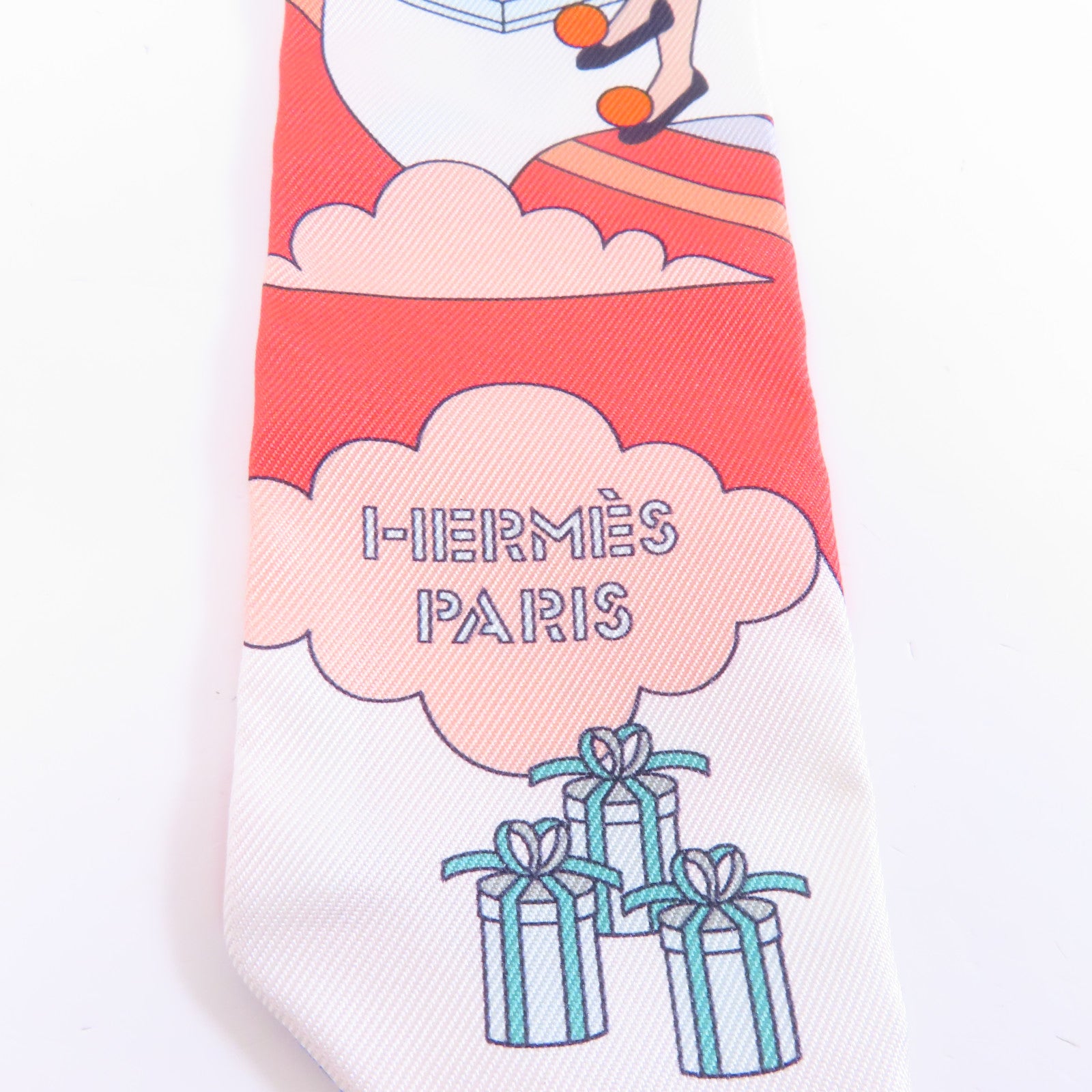 HERMES 絲質Twilly絲巾紅色/粉紅色/彩色