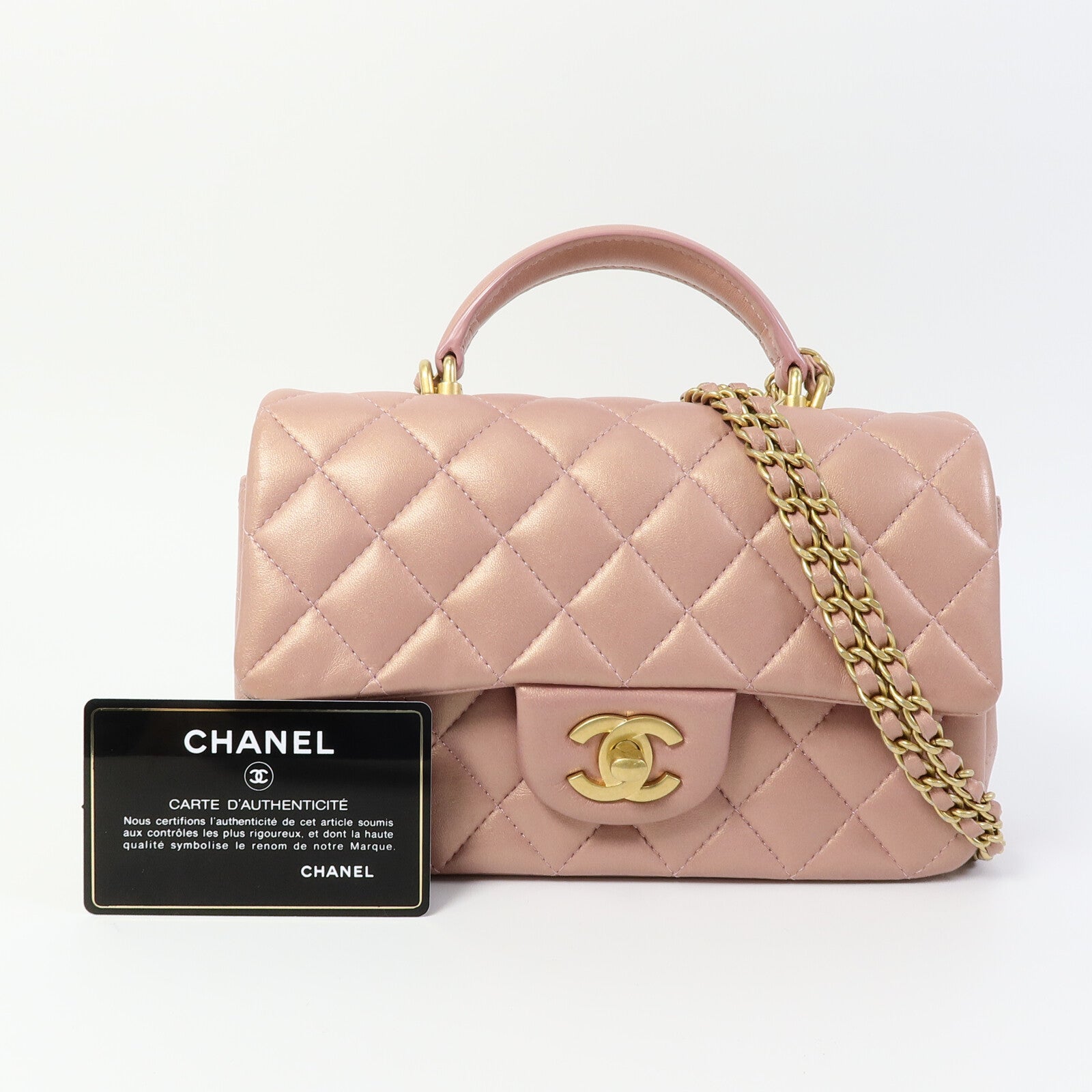 CHANEL 羊皮皮革Mini Flap Bag With Top Handle鏈帶肩背袋