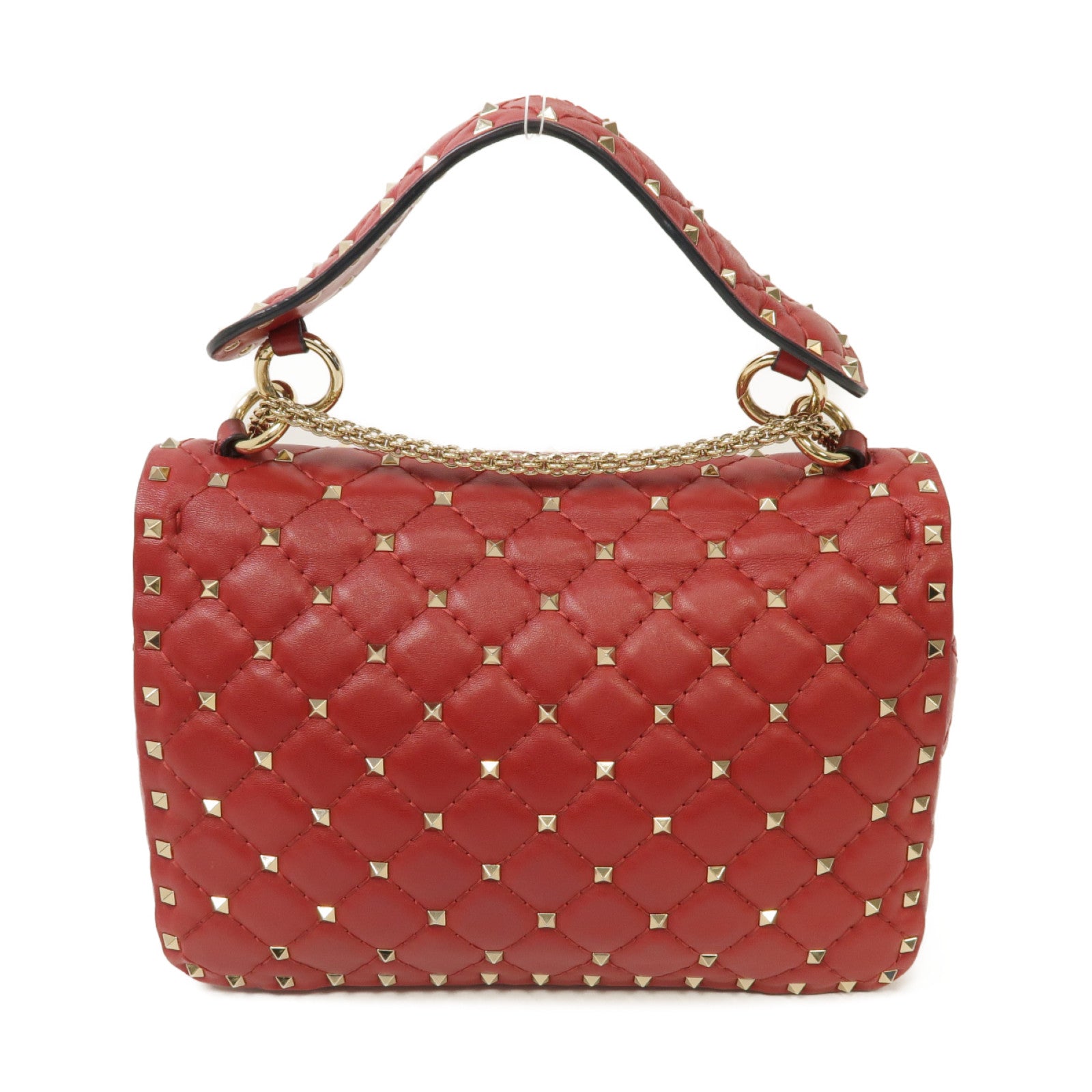 Valentino 菱格羊皮皮革Rockstud Spike 2 Way Chain Shoulder Bag金扣手挽肩背兩用袋紅色