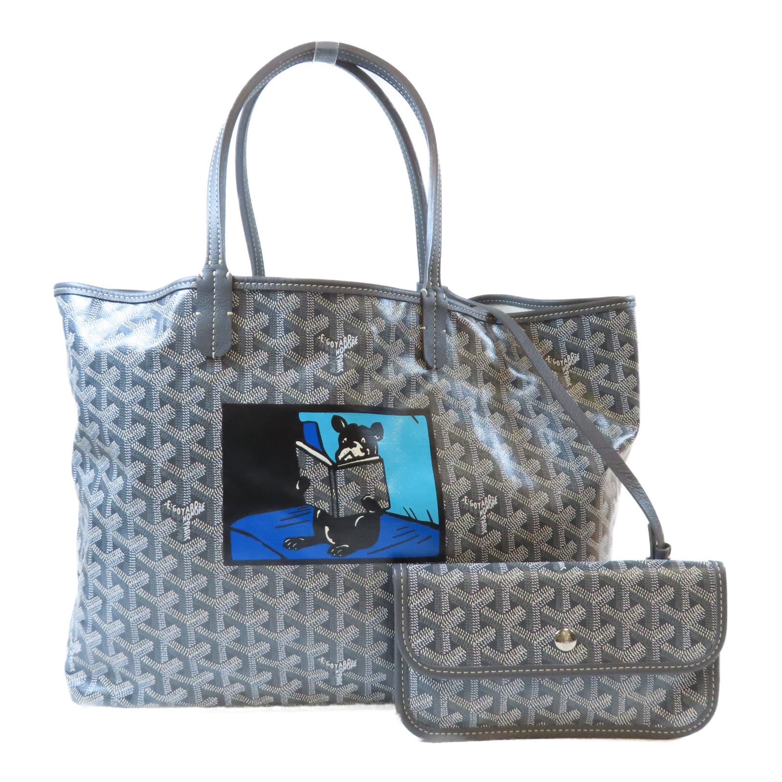 GOYARD 塗層帆布Saint Louis Hulot銀扣手挽袋灰色