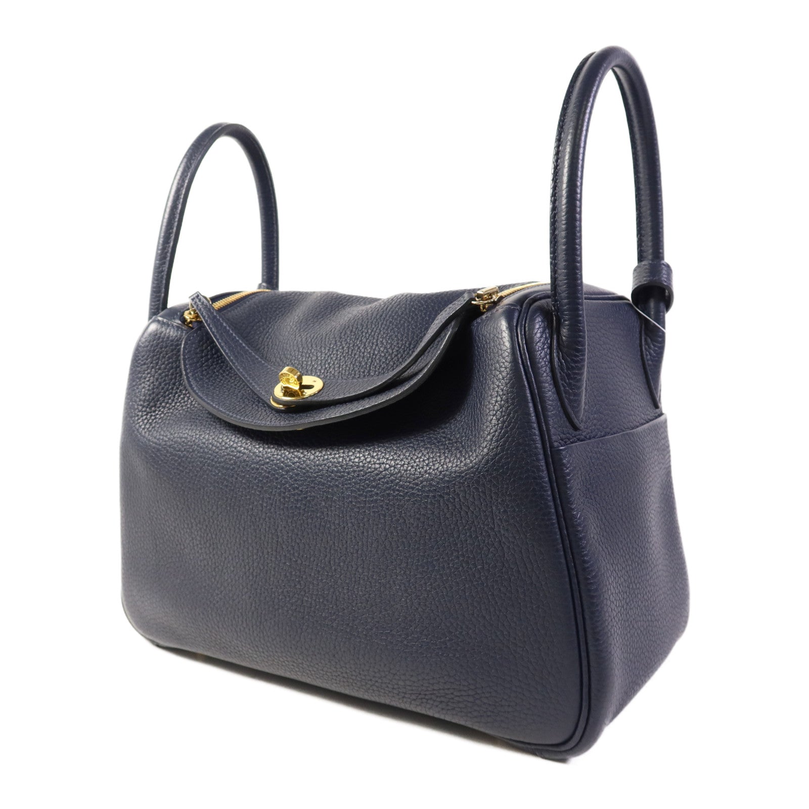 HERMES Clemence皮革Lindy 30金扣手挽肩背兩用袋Bleu Nuit